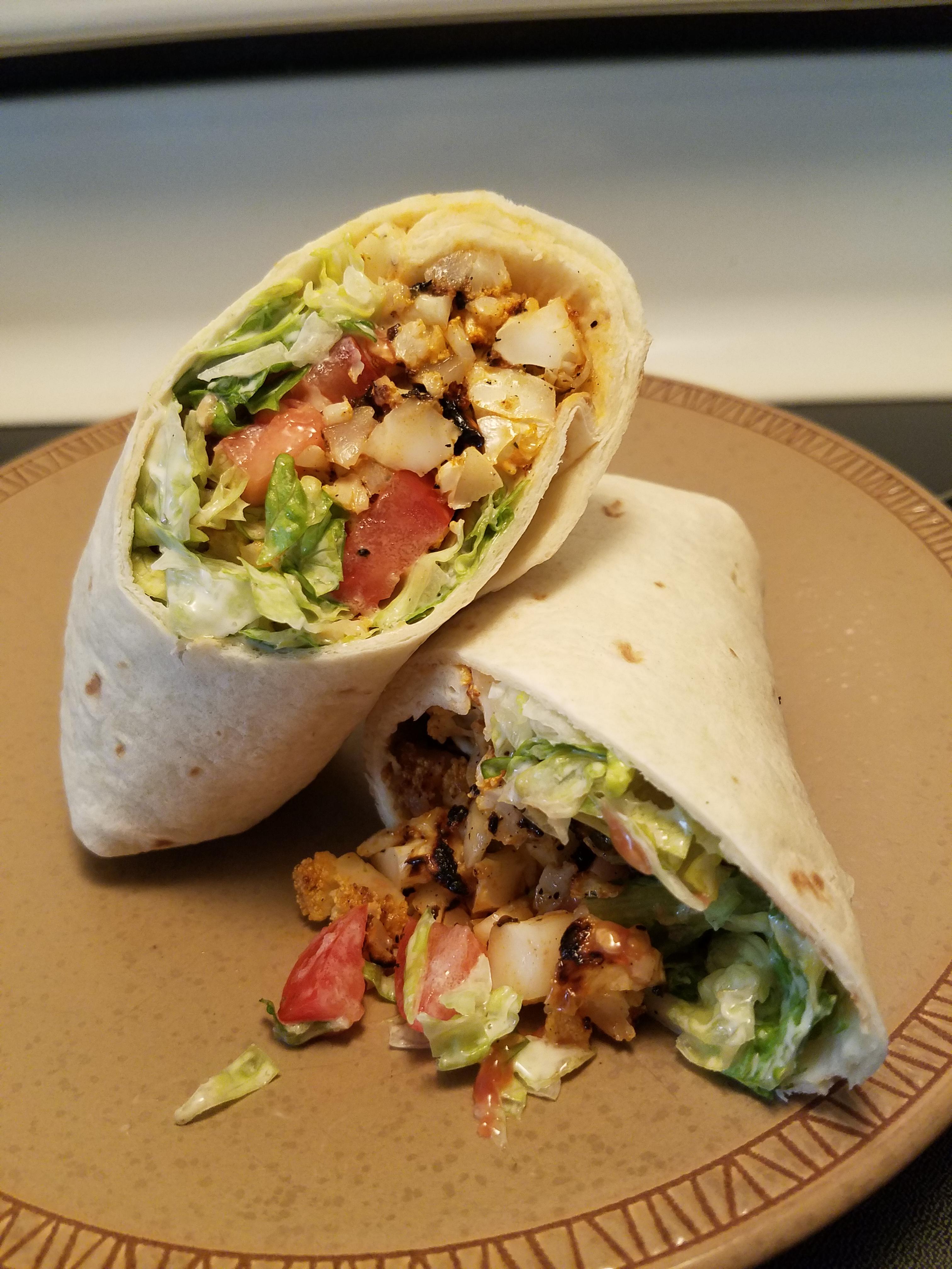 Grilled cauliflower buffalo ranch wrap...made a vegetarian dinner r