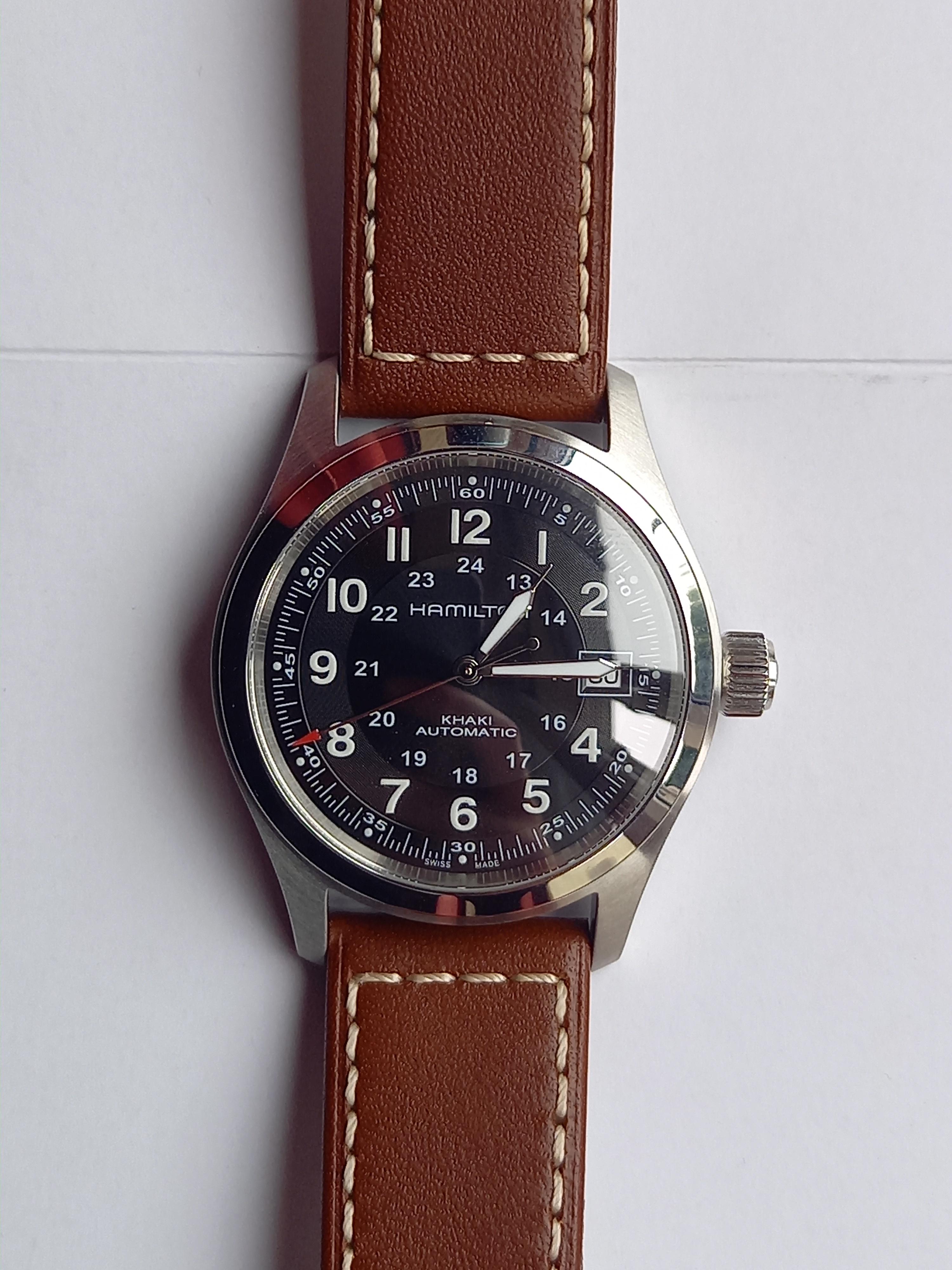 Hamilton Khaki Field Auto 38MM Black Dial Leather Strap Men's Watch