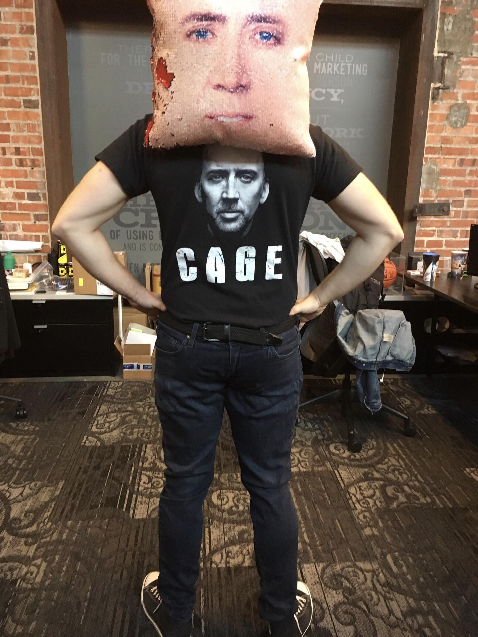 My brother has a fascination with Nic Cage. This was his Halloween