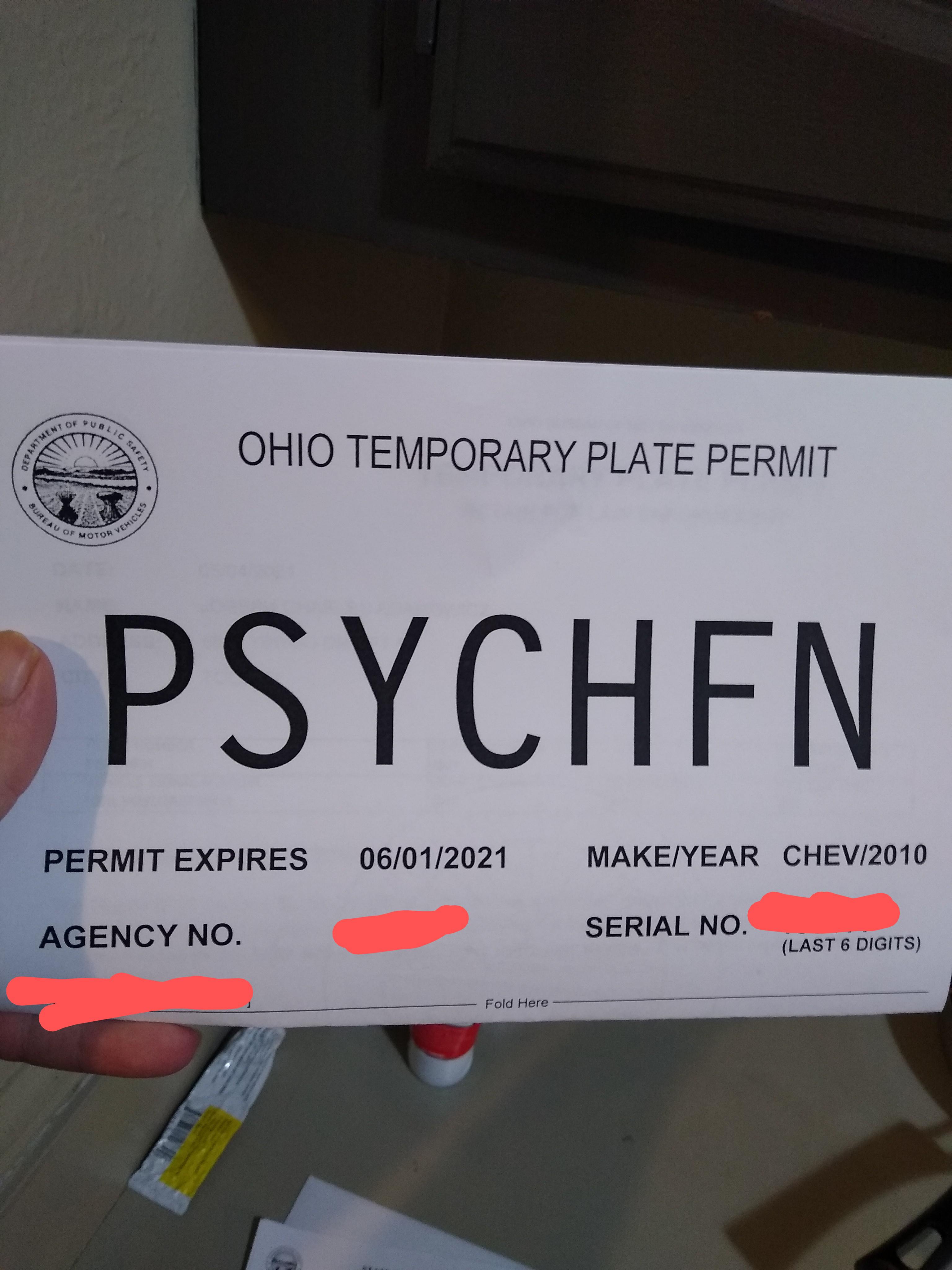 So I just moved from Michigan to Ohio and had to register my car in