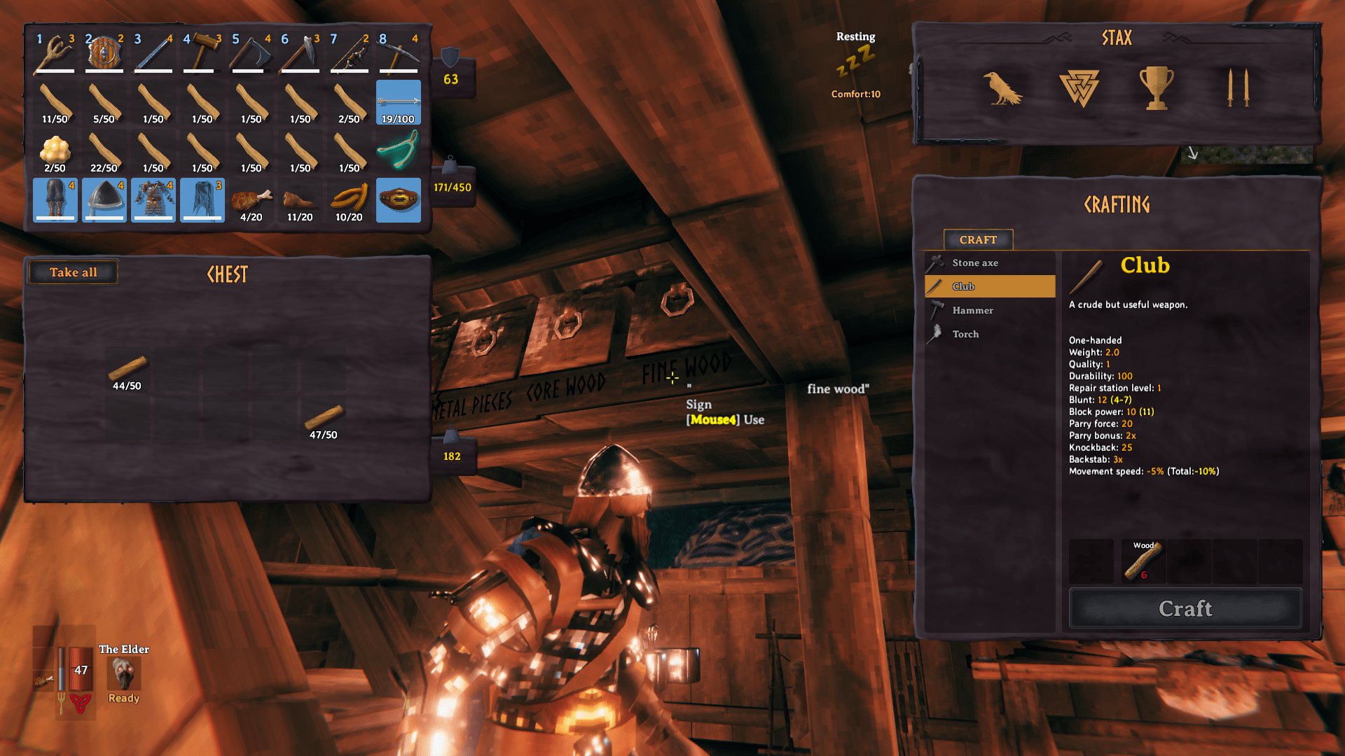 TIP When harvesting special wood, split stacks into all inventory