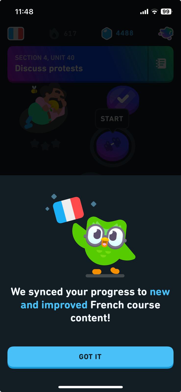 I receive this every morning and Duolingo keeps throwing me back