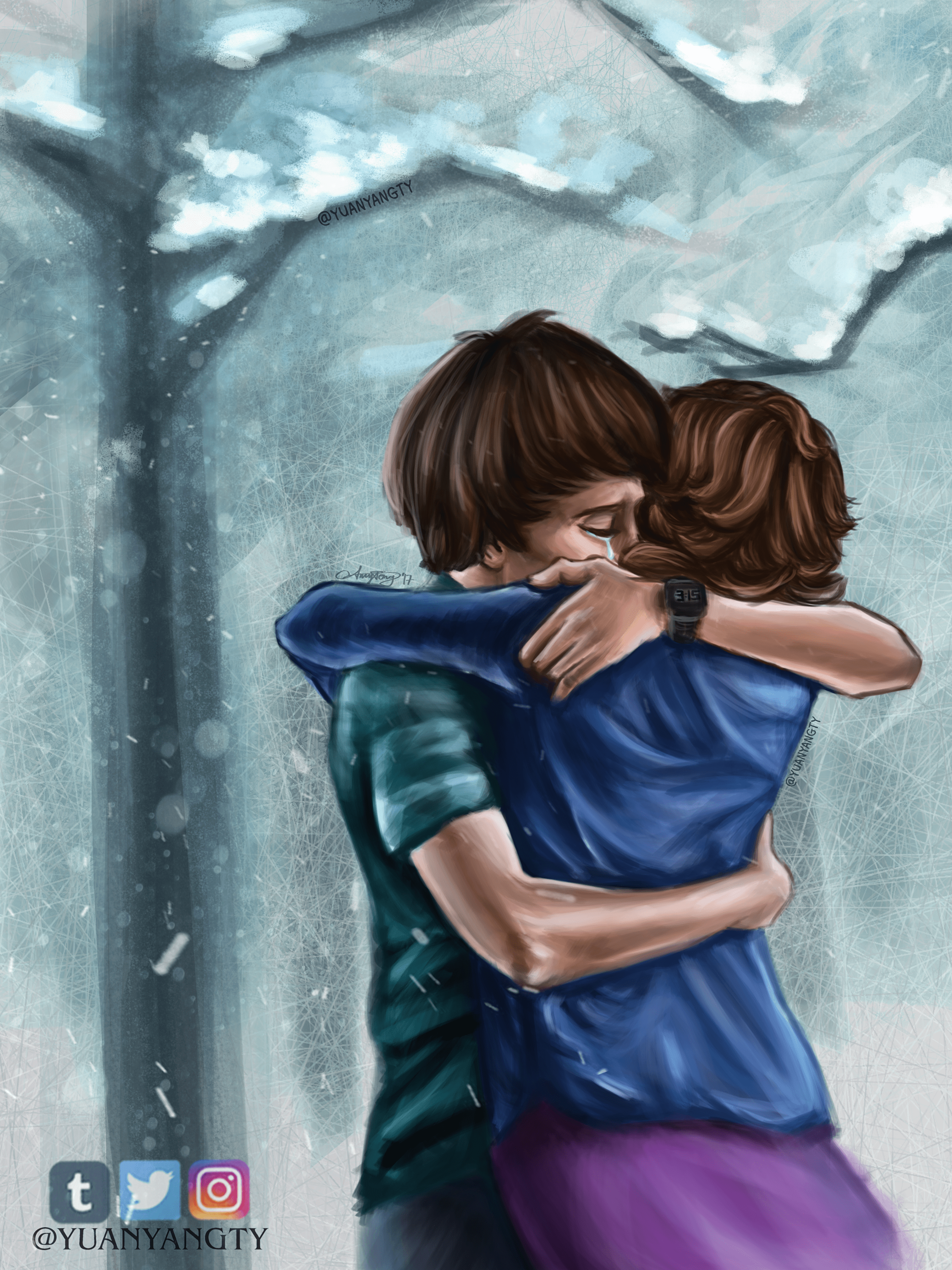 My digital painting of Mike and Eleven's reunion hug