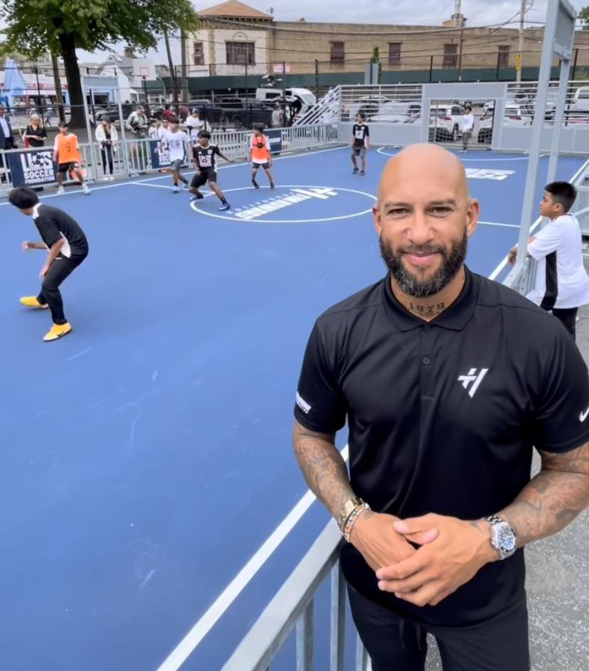 Tim Howard built a mini soccer pitch in Yonkers, NY this month through