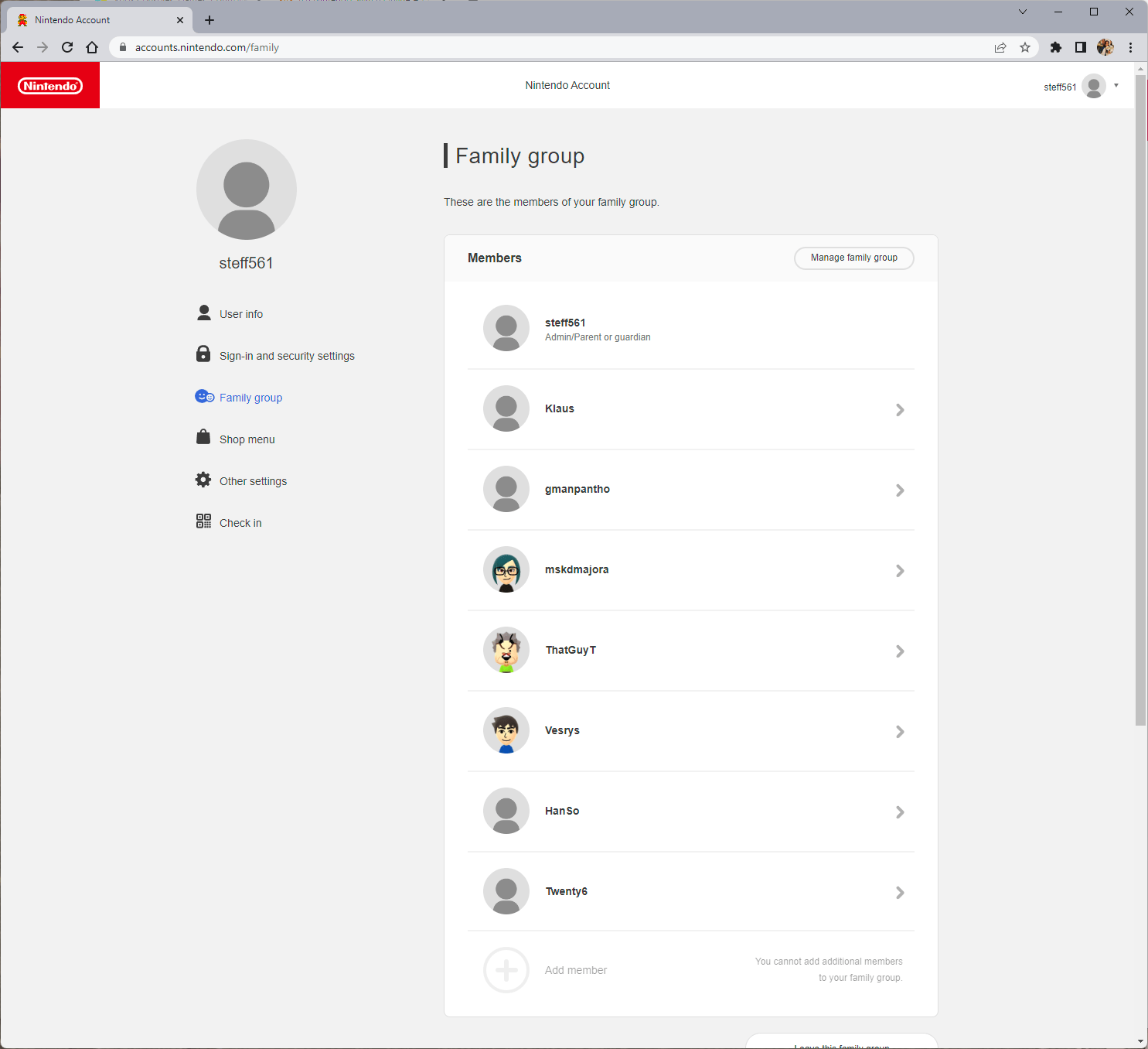 Open slot on Nintendo family plan