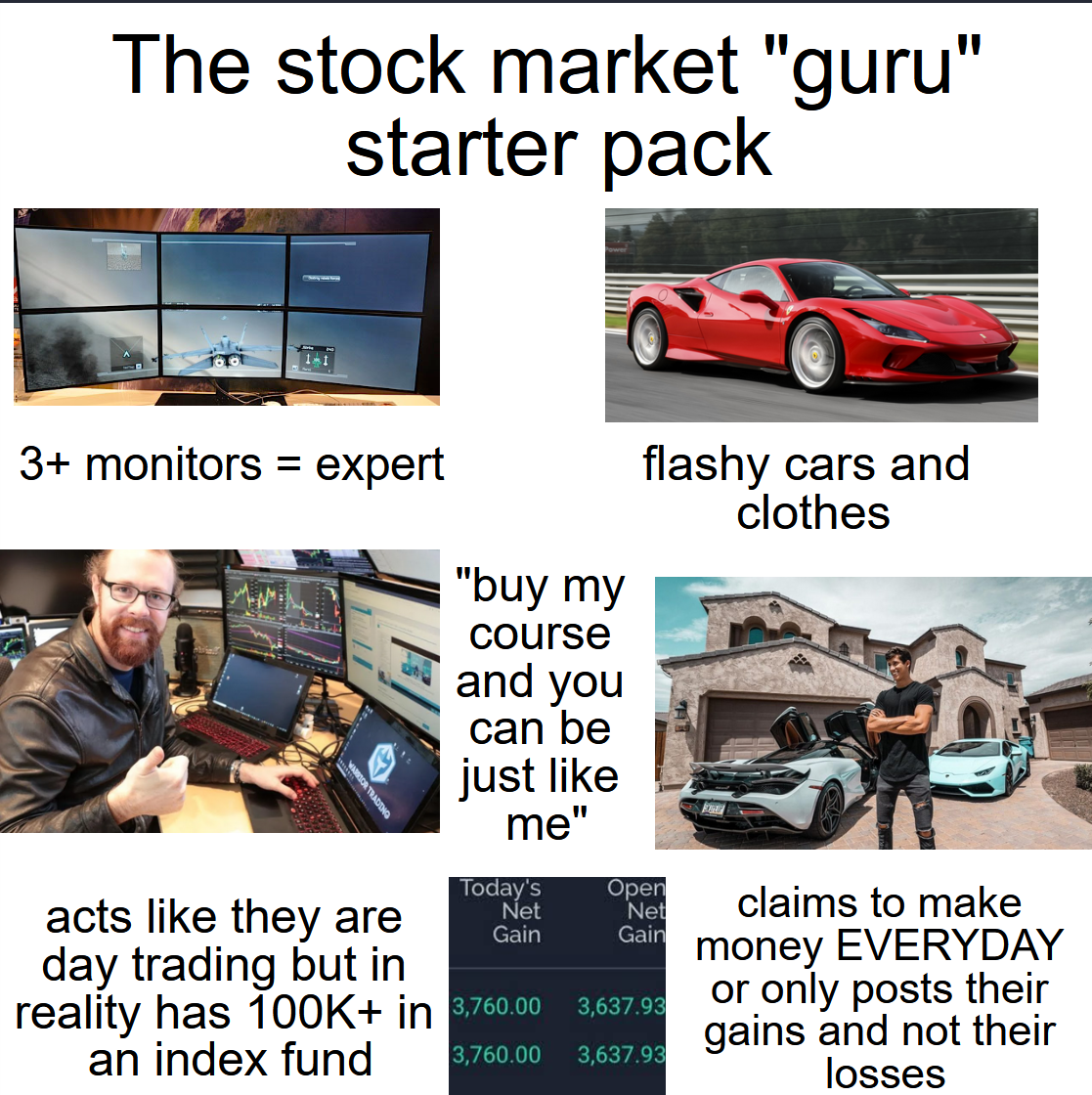 The stock market/day trading "guru" starter pack r/starterpacks