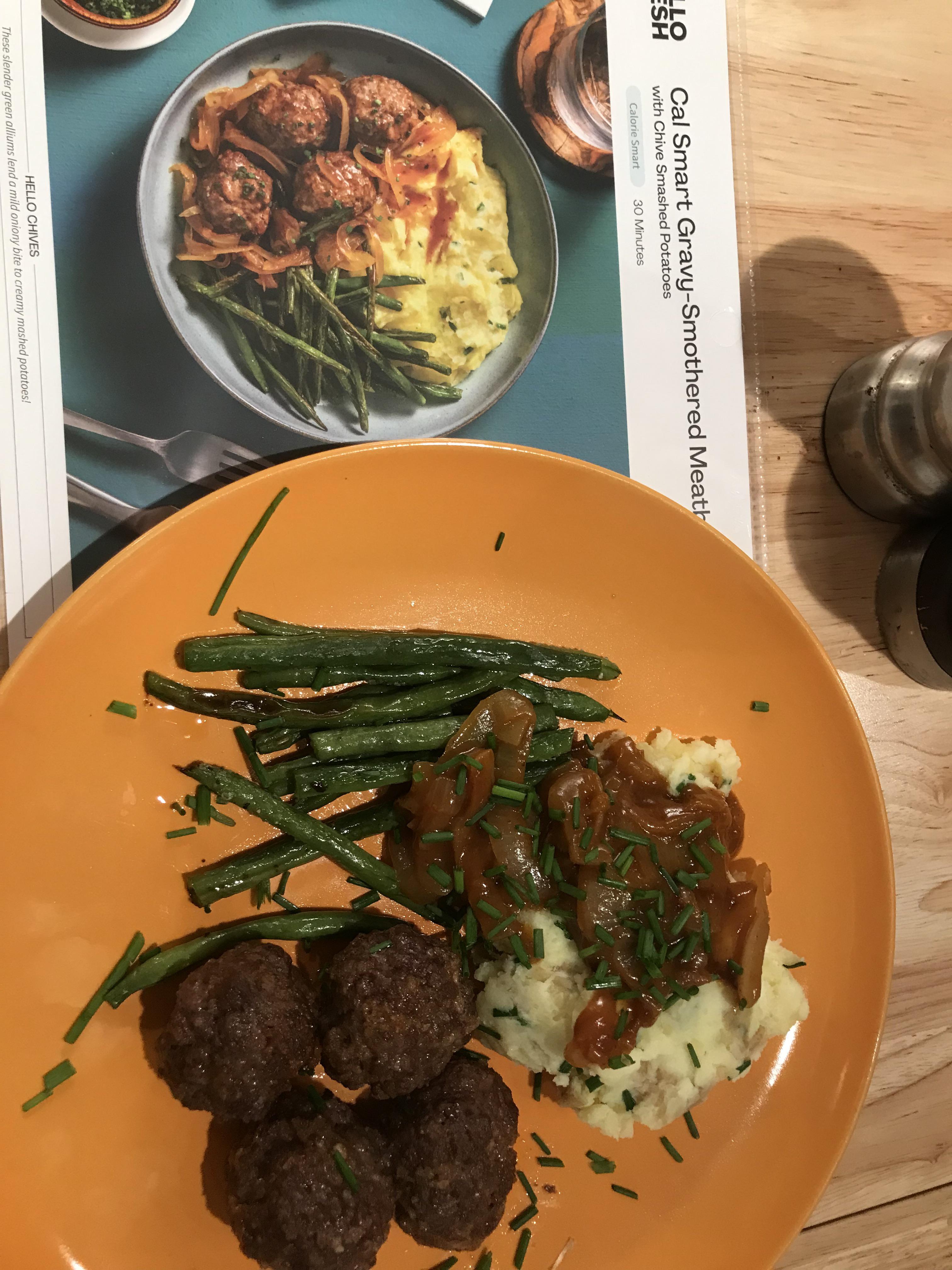 Cal Smart GravySmothered Meatballs with Chive Smashed Potatoes. SO
