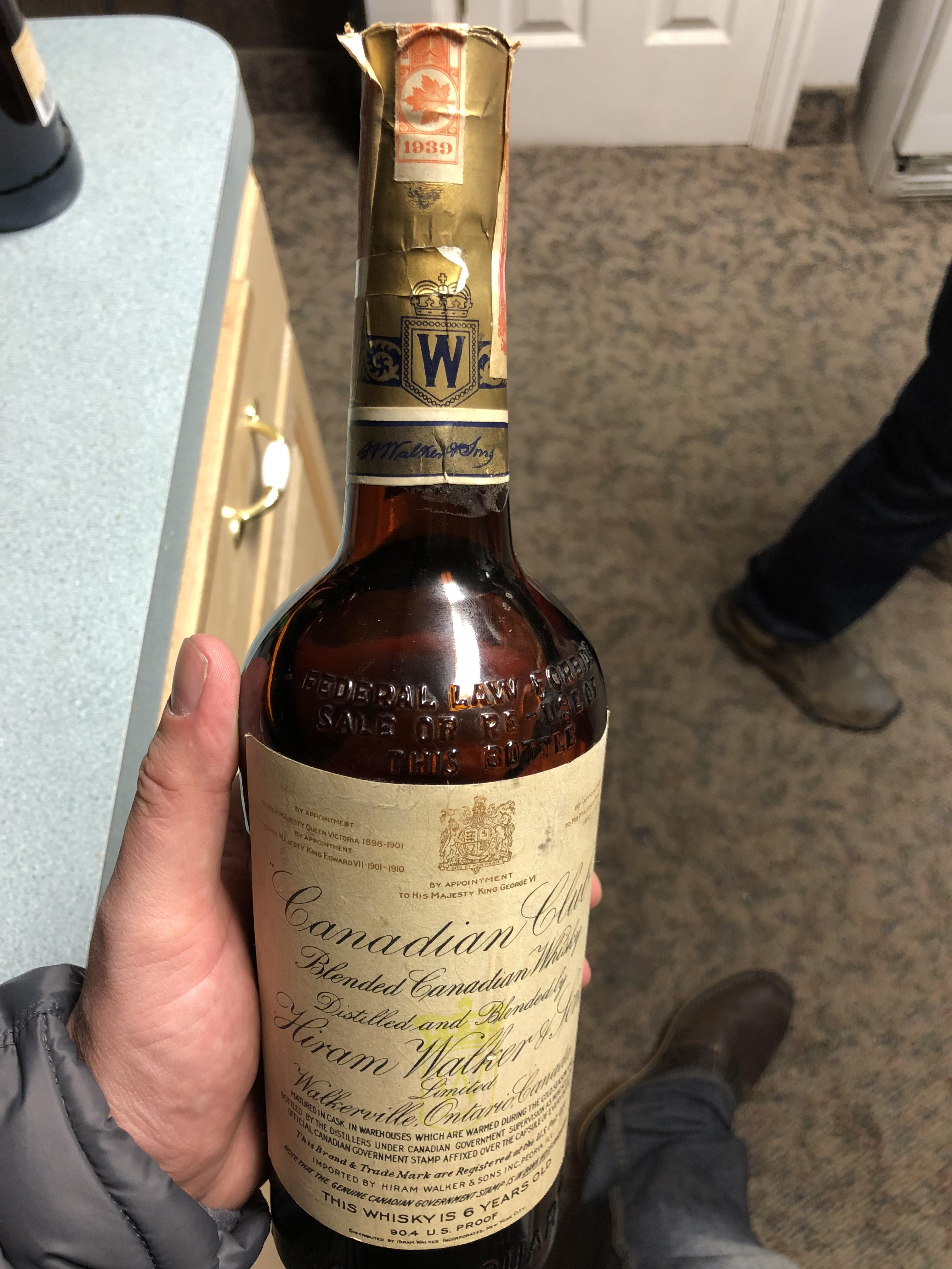 Grandfather gave me a sealed bottle of Canadian Club from 1939 whiskey