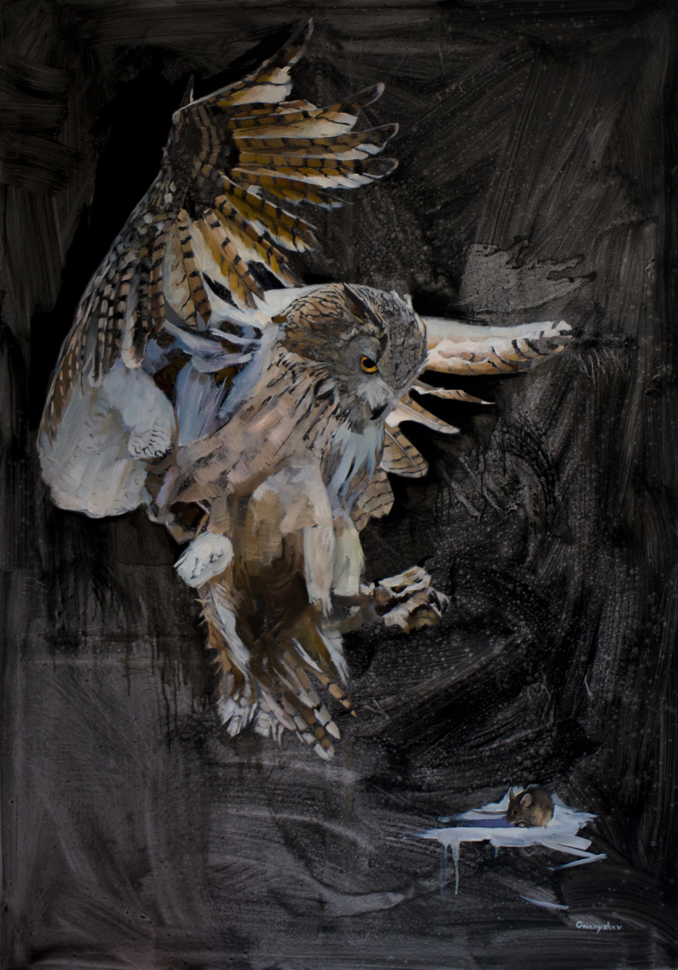 "Owl" oil on canvas 140x100 cm artist Oleksii Gnievyshev