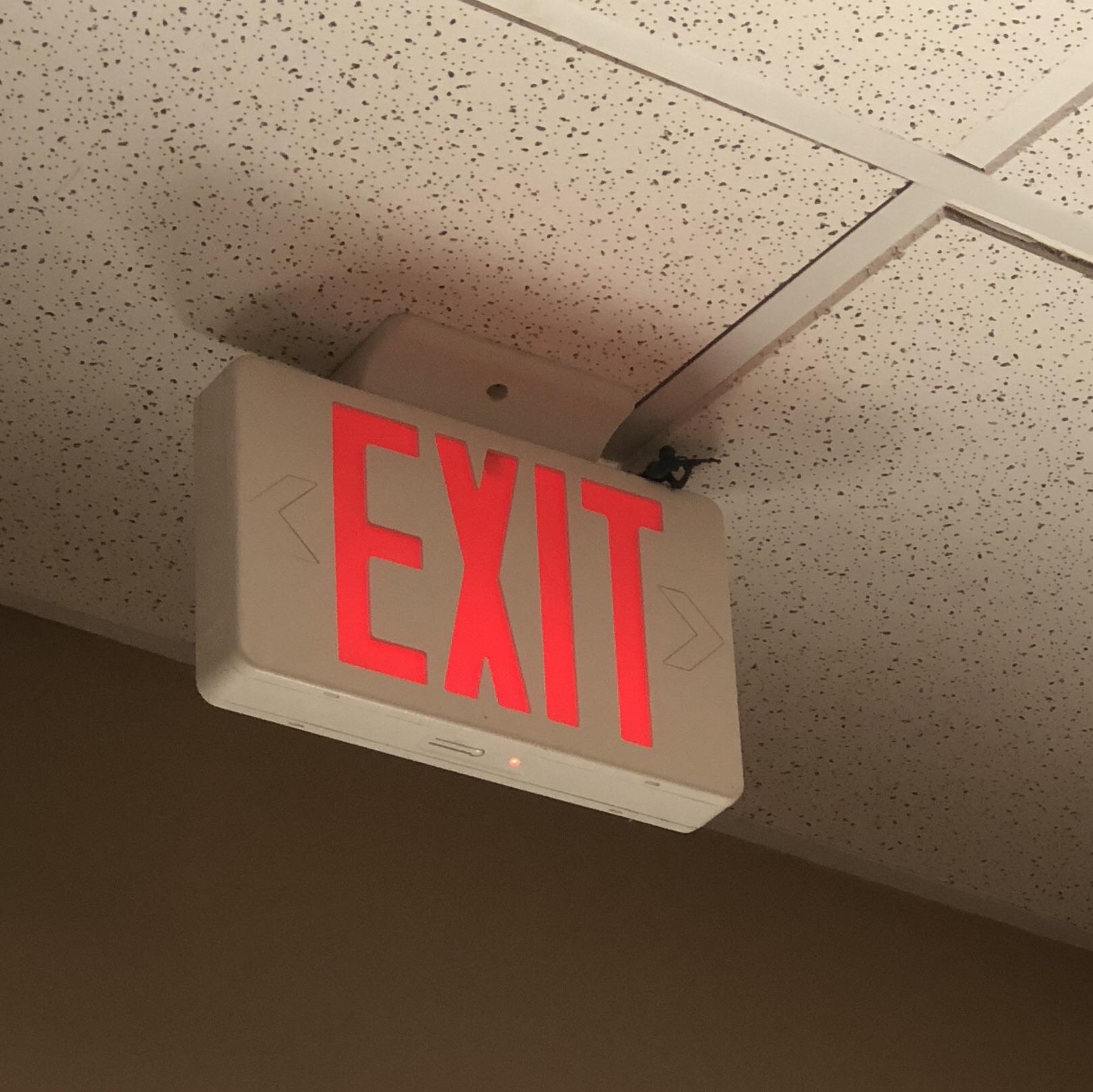 Army man standing watch on an exit sign r/IRLEasterEggs