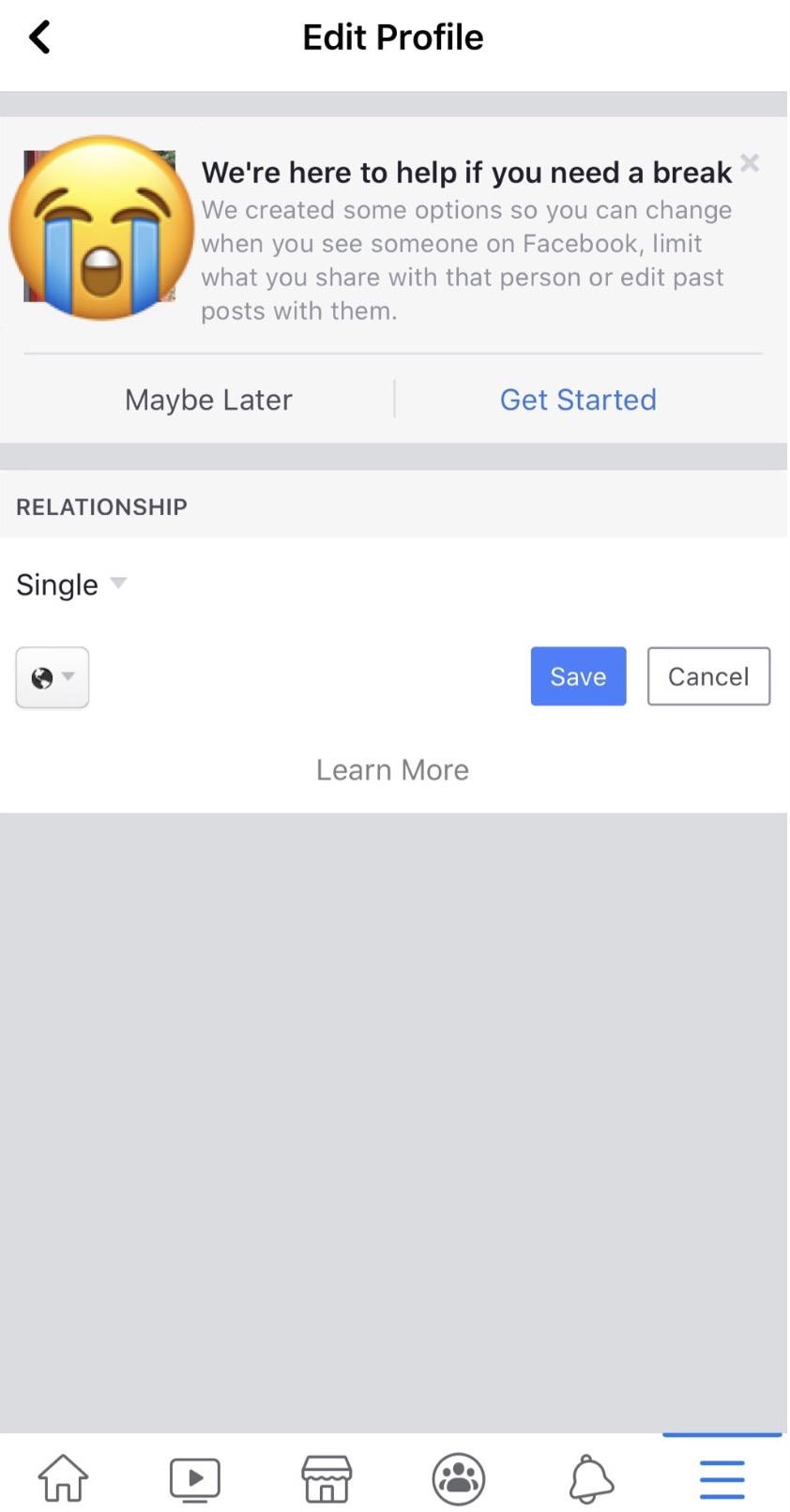 When you change your relationship status to single, Facebook has steps