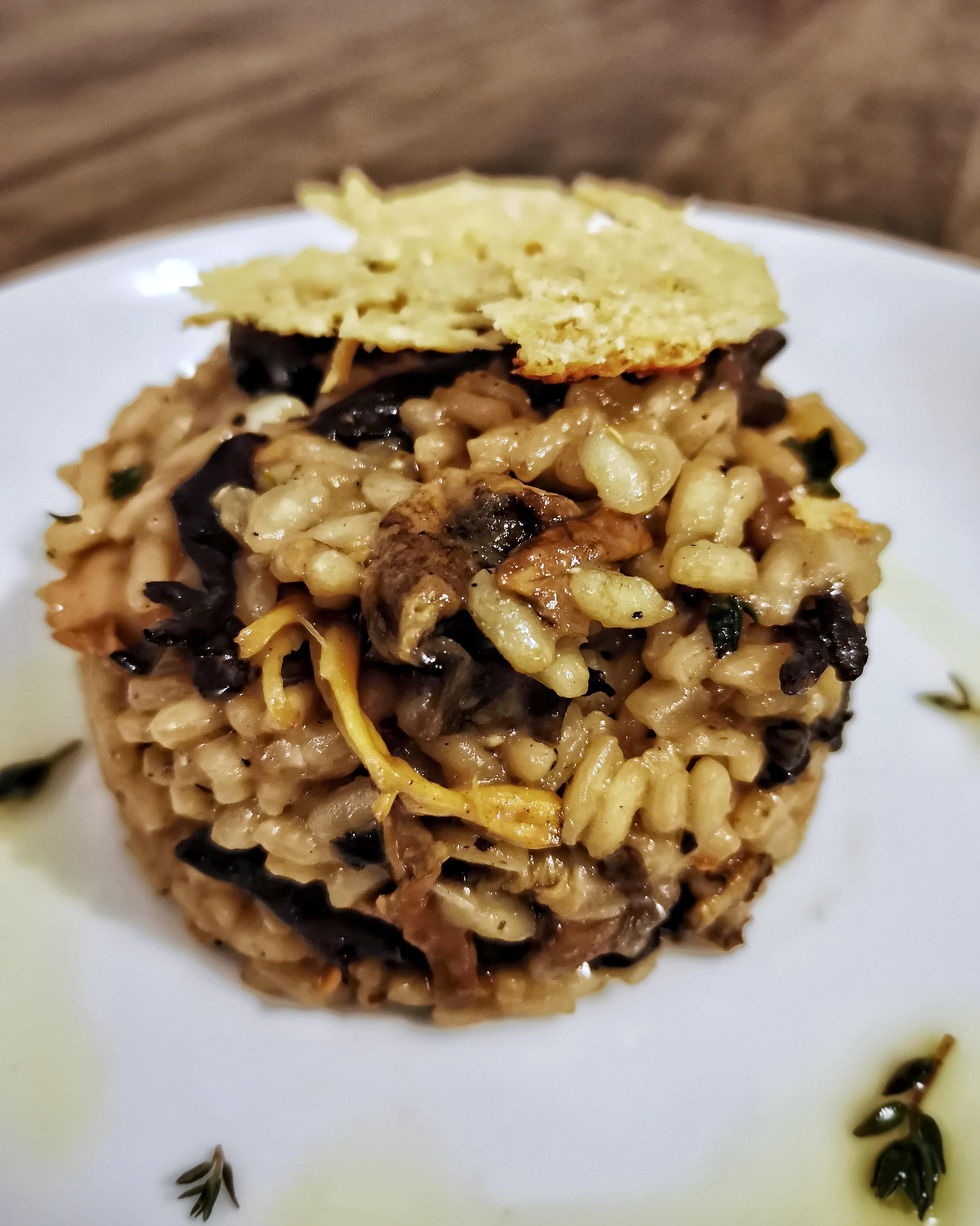 [Homemade] Wild mushroom risotto with parmesan chips and white truffle
