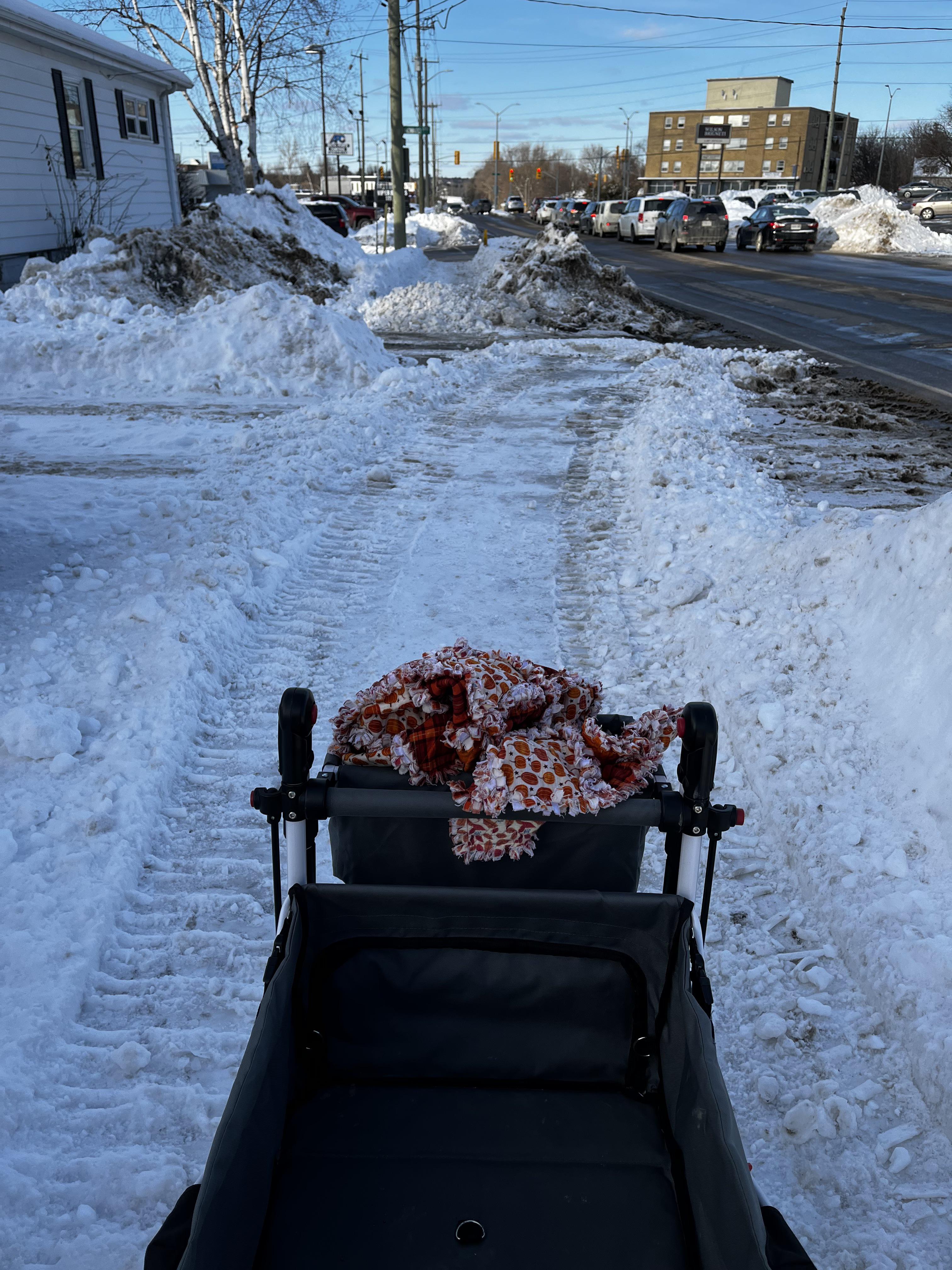 brb, just gotta ramp my kid off that snow pile left by a sidewalk plow
