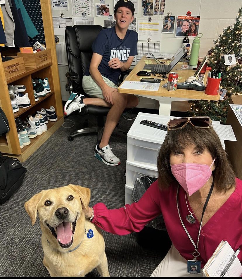 Tucker the Seattle Mariners Clubhouse Dog, gets interviewed by Suzyn
