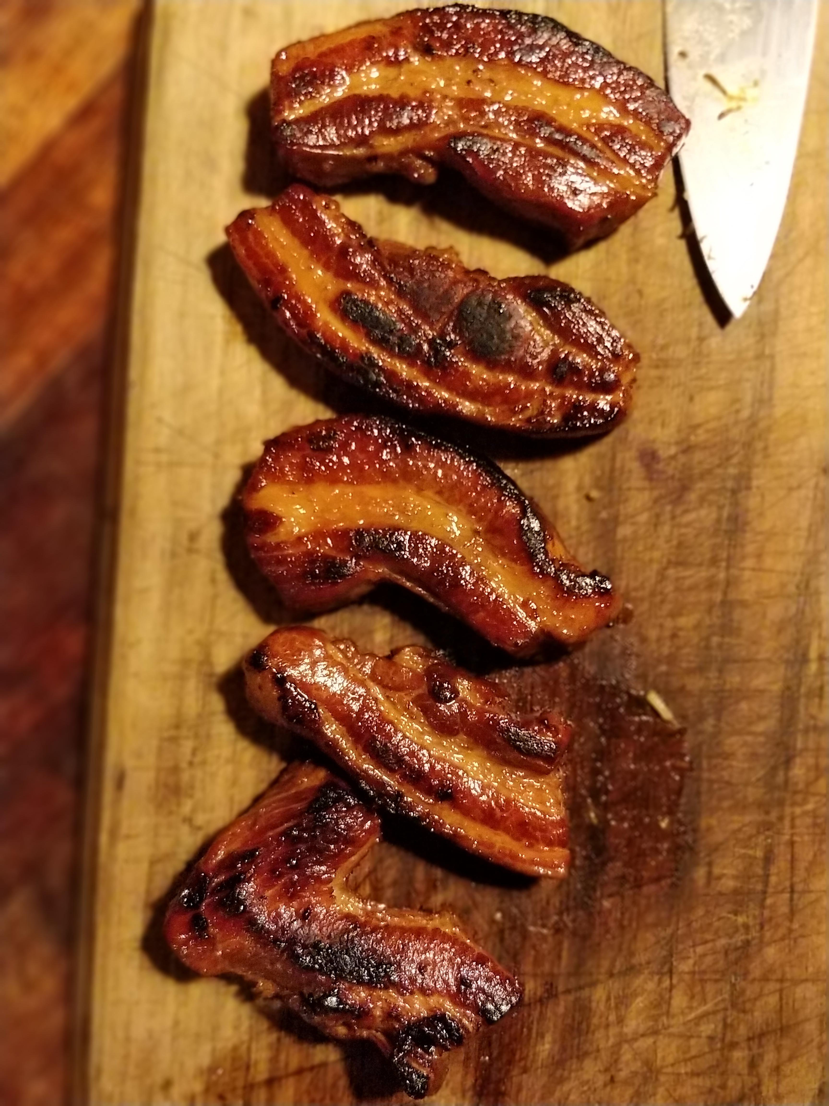 Pork belly 75°c for 6hrs. Cooked with soy, garlic, ginger & orange. It