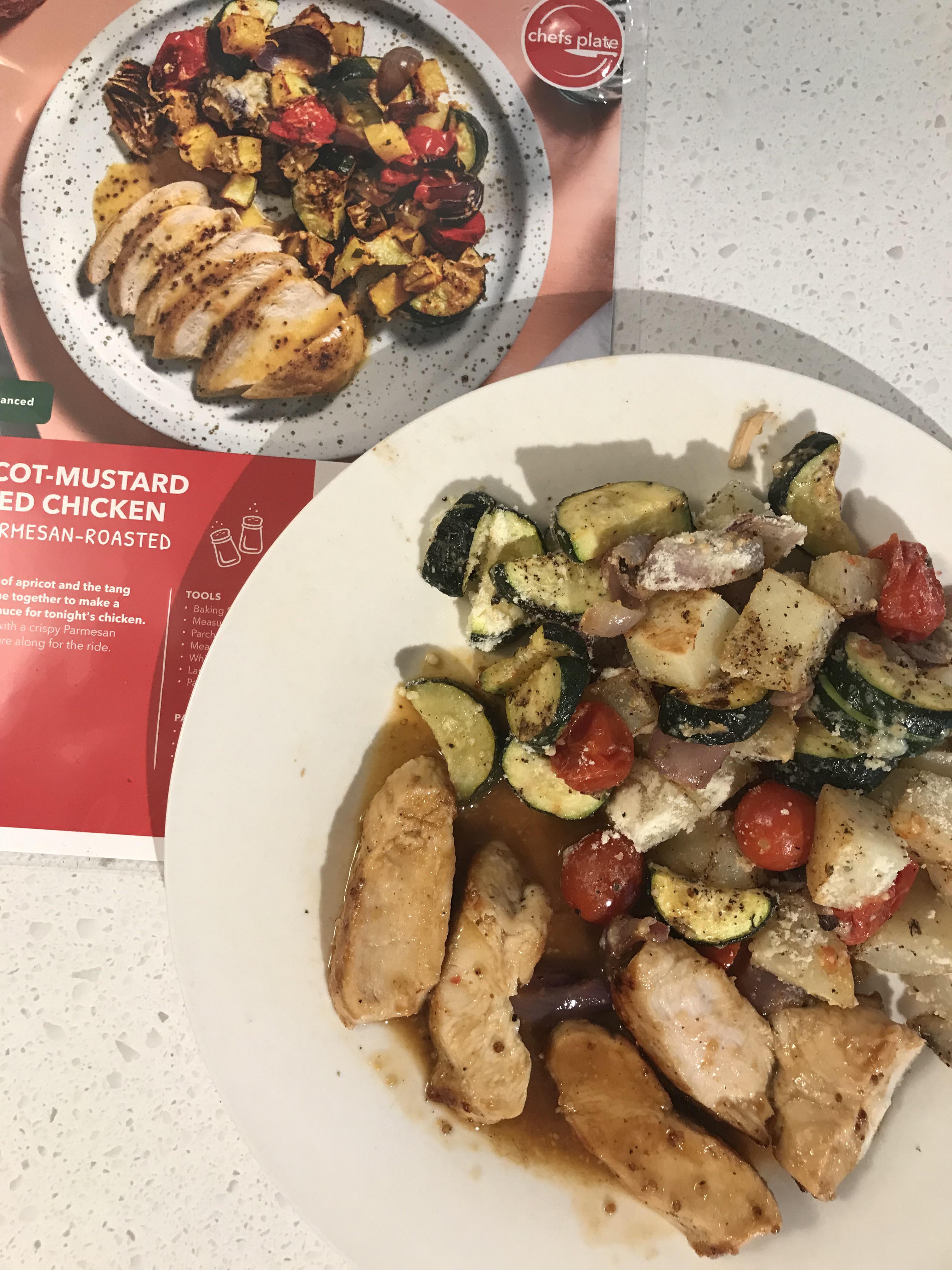 ApricotMustard Glazed Chicken with Parmesan Roasted Vegetables very