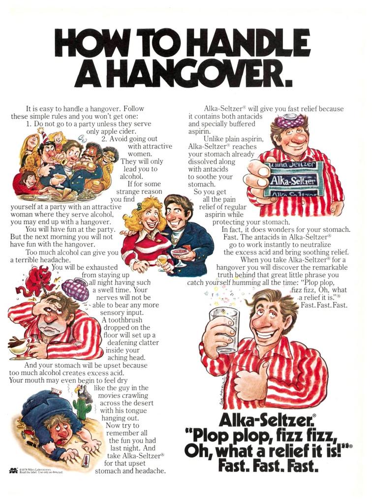 AlkaSeltzer How to Cure a Hangover (3/13/1978) r/vintageads