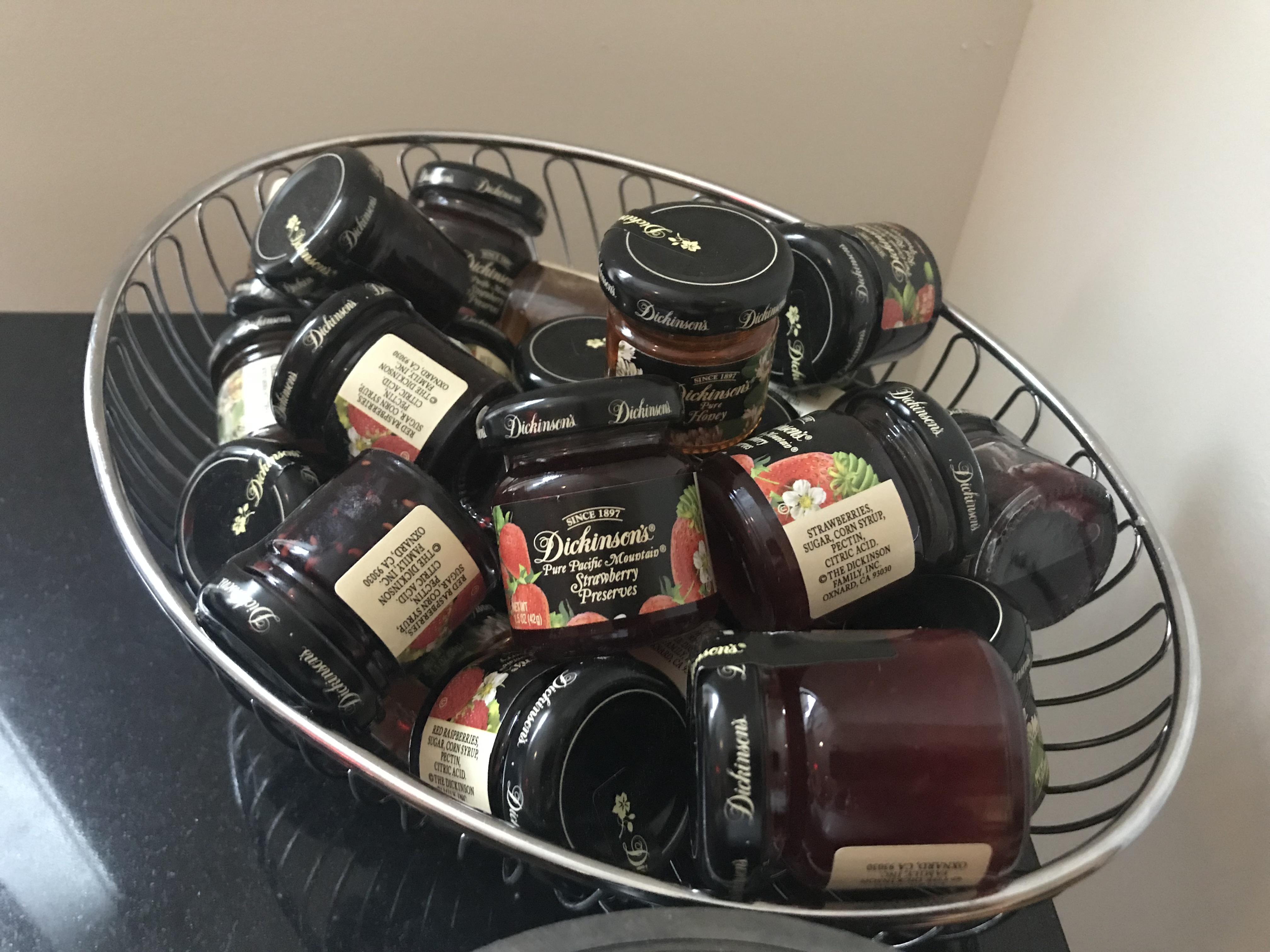 This hotel breakfast buffet offers mini jam jars instead of packets r