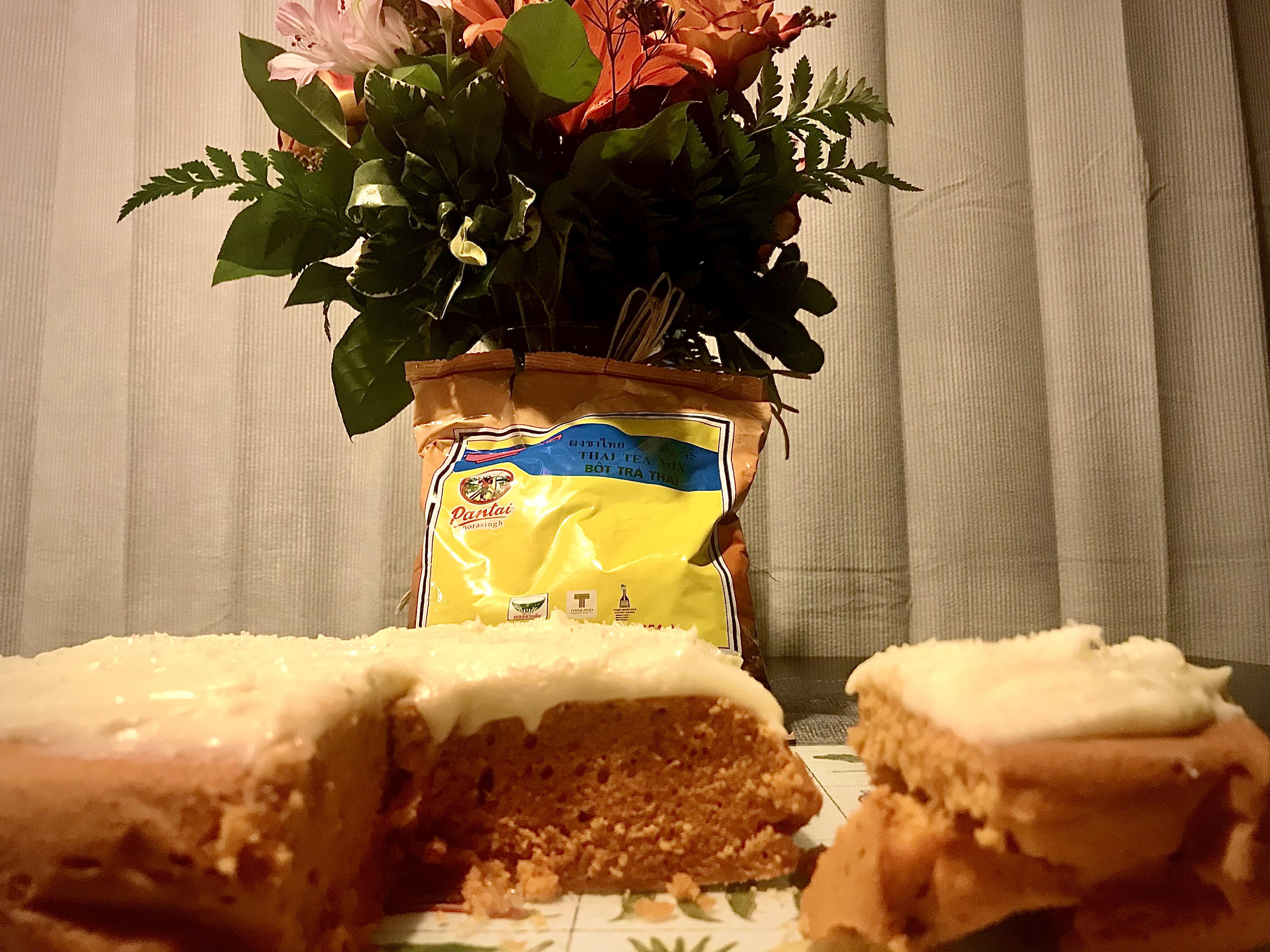 [homemade] Thai iced tea cake with condensed milk buttercream frosting. r/food