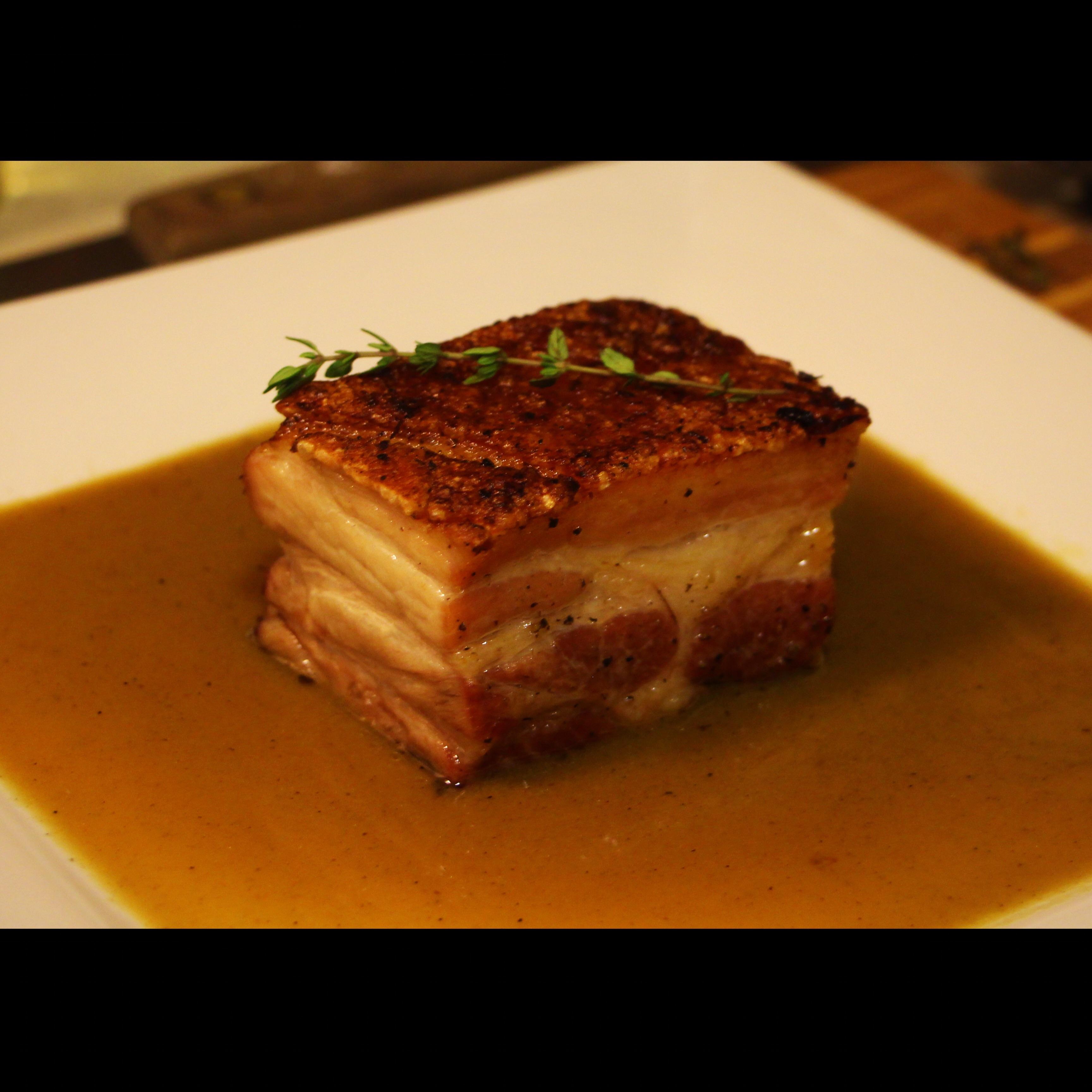 [homemade] Crispy pork belly, braised with garlic and thyme, a