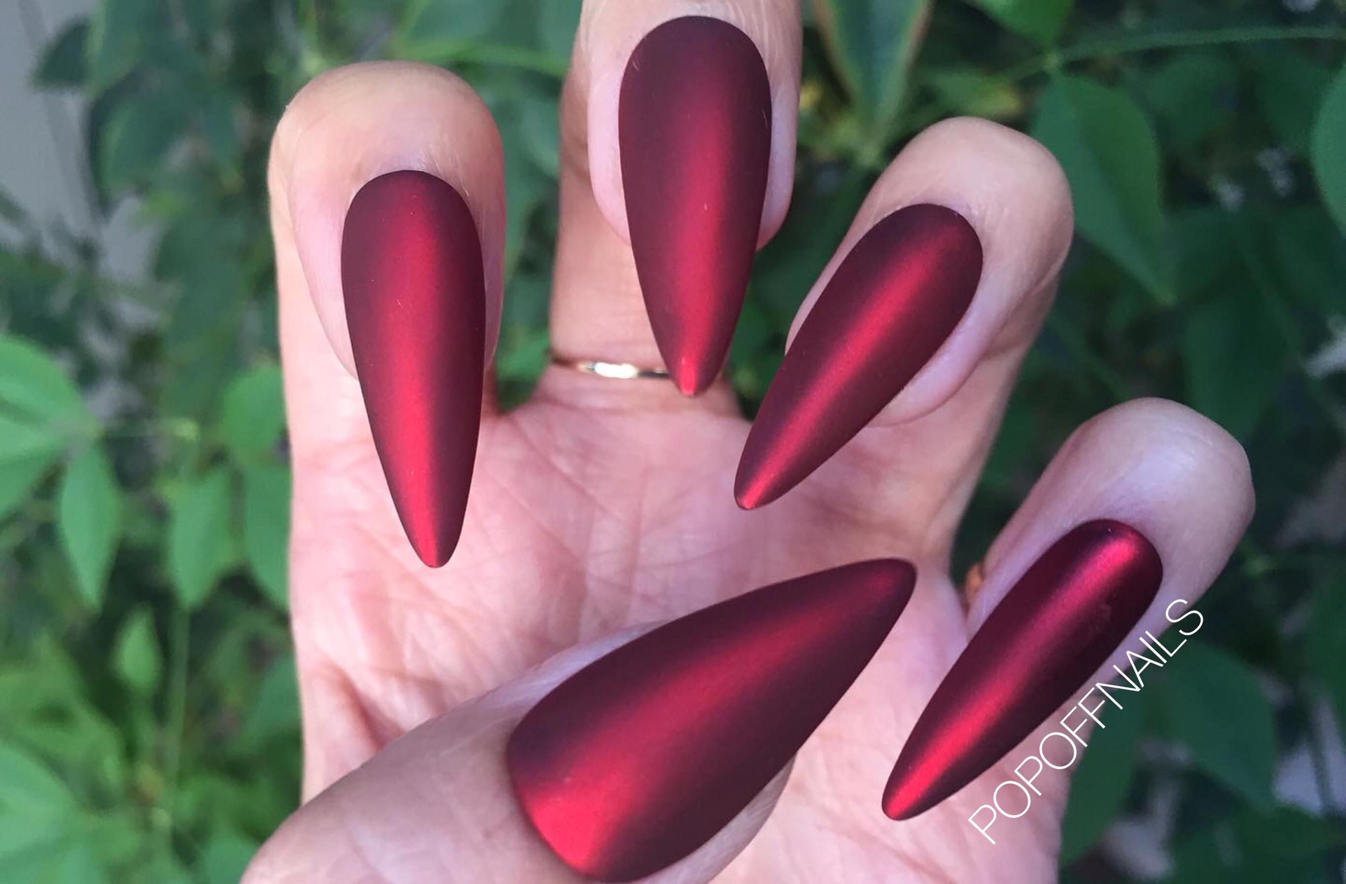 Matte Red Stiletto Nails