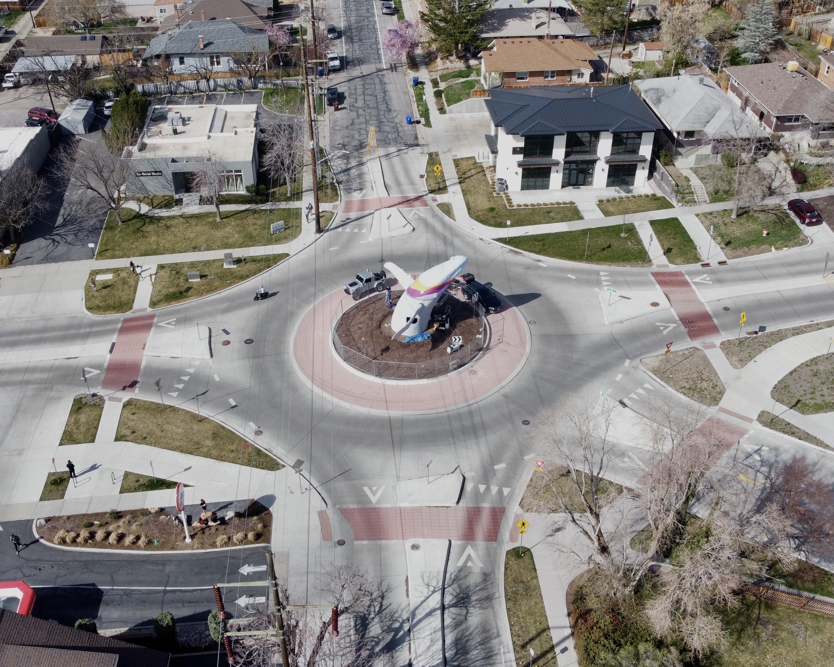Aerial photo of the new whale sculpture near 9th and 9th. r/SaltLakeCity