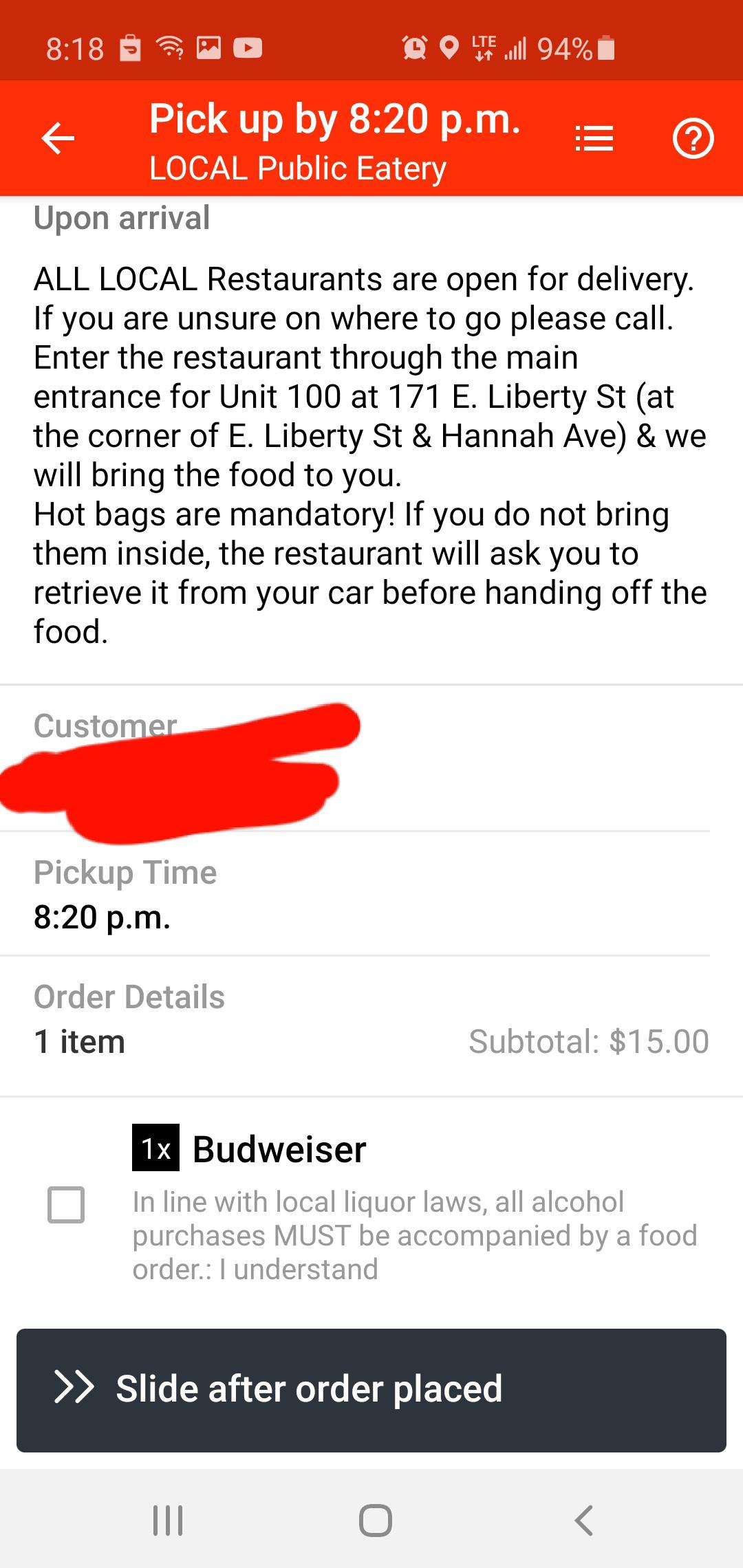 Place order but the delivery is not a red card order doordash