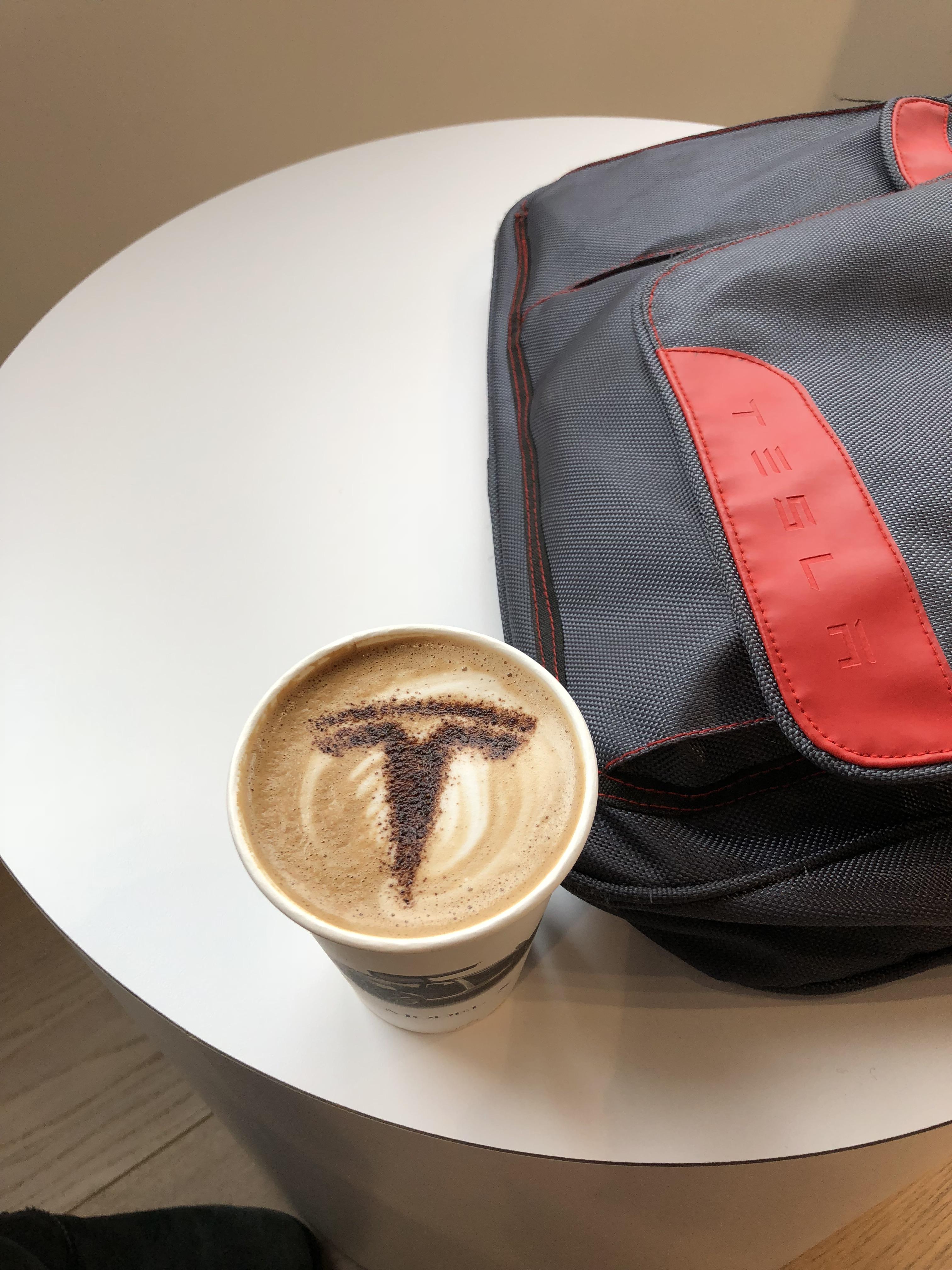 This is how coffee gets served at the supercharger lounge (Kettleman