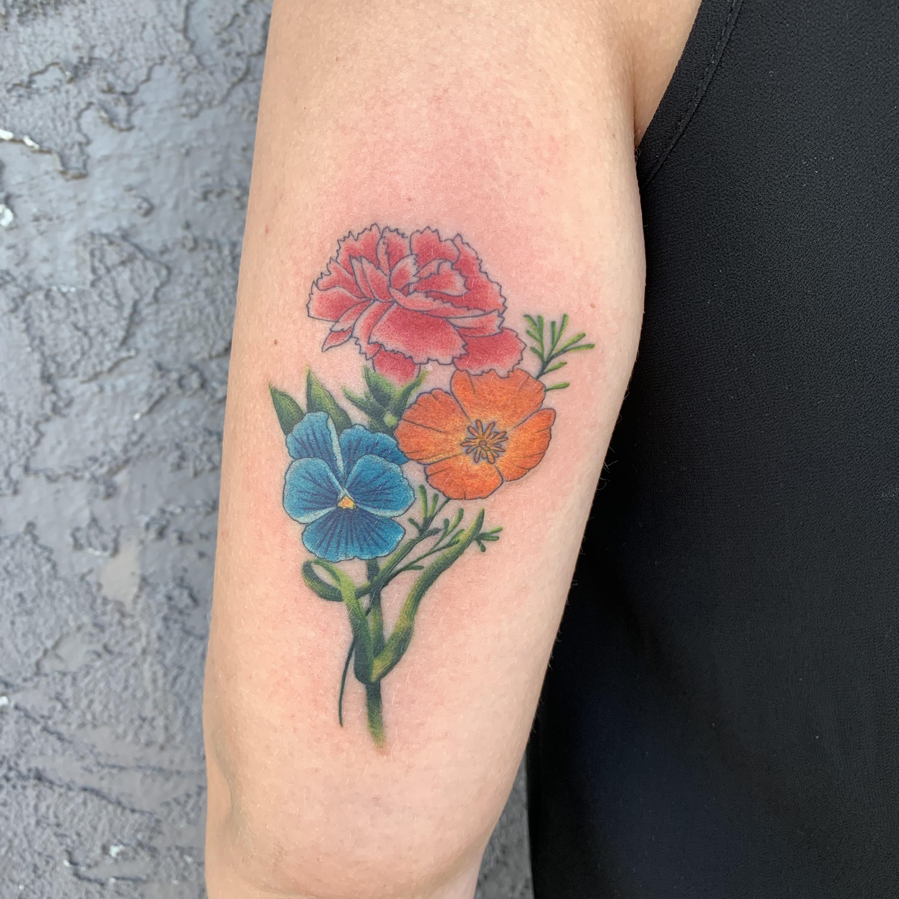 State flowers of everywhere I lived. Obsessed with the colors r/tattoo