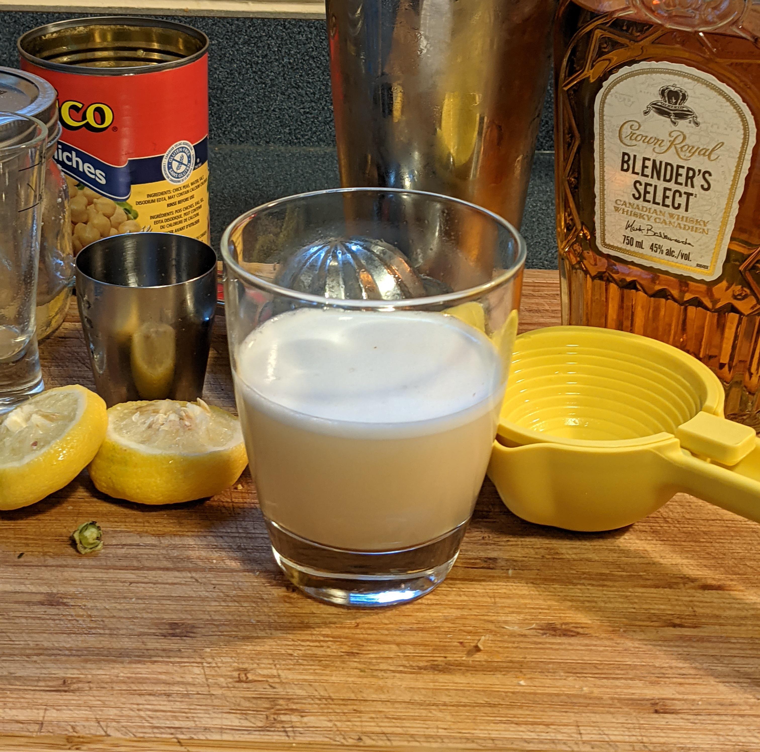 Vegan whiskey sour using Crown Royal's notbourbon "Blender's Select