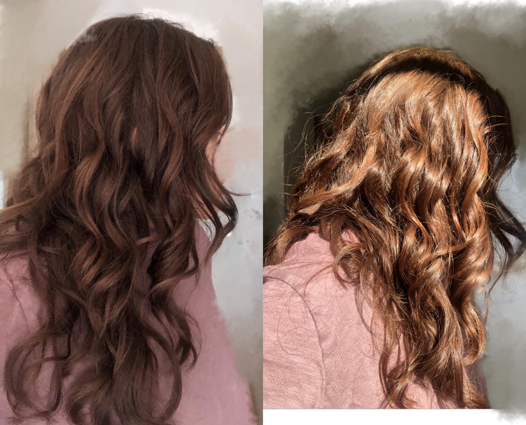 My hair has 2 colors normal dark auburn or blinded by the sun red