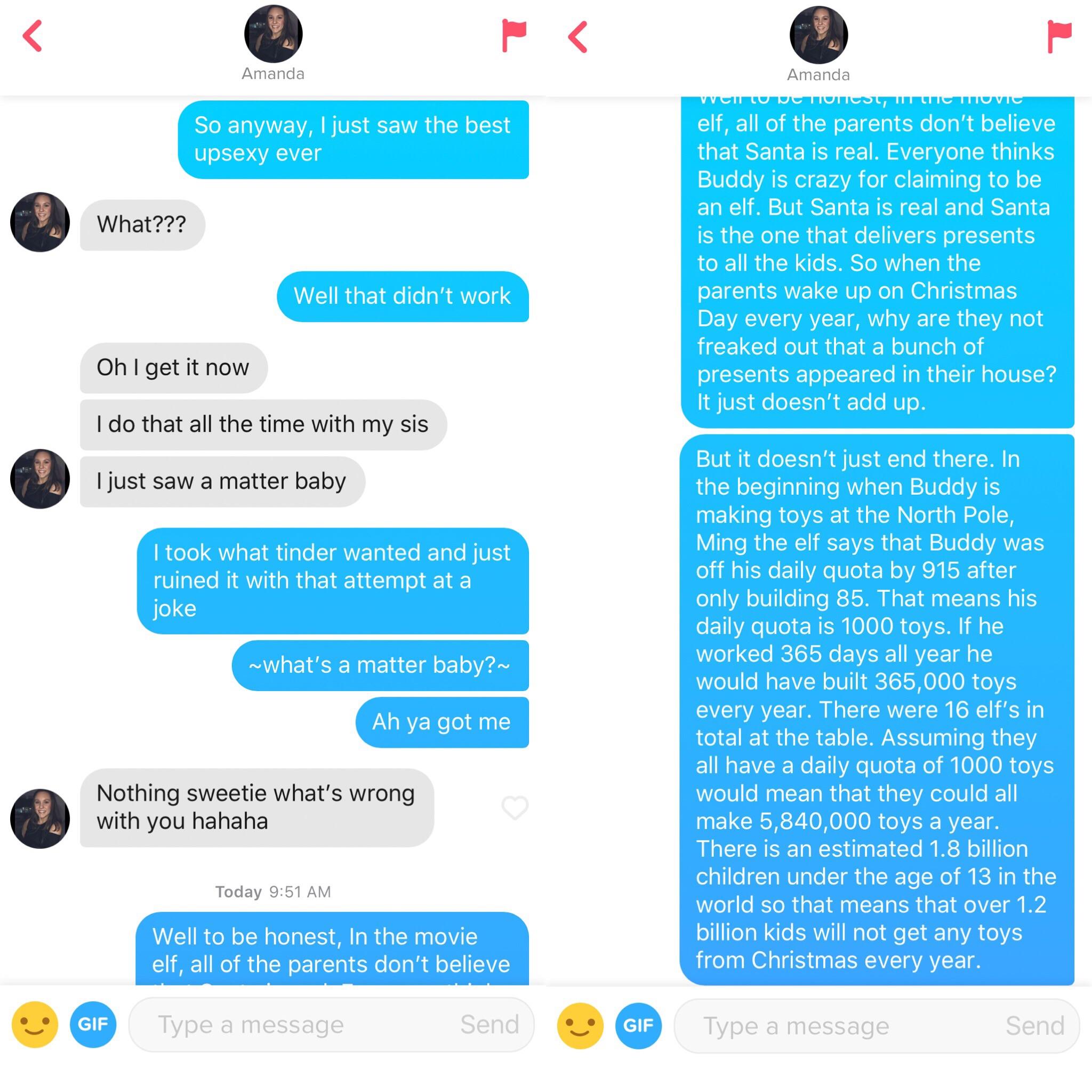 I was hoping she shared my problem with Christmas movies r/Tinder