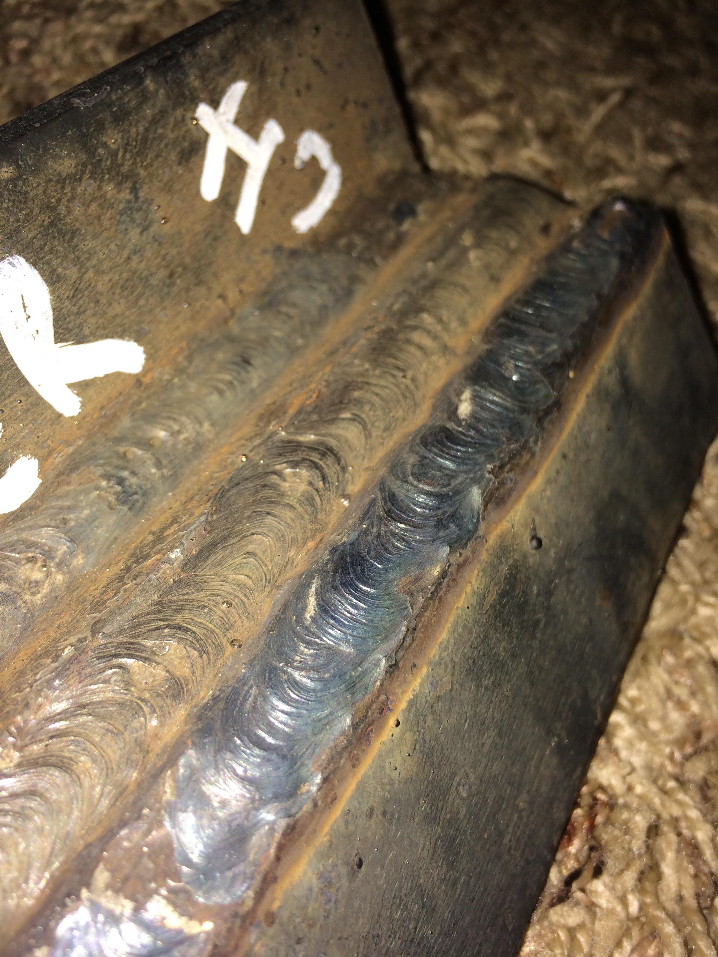 7018 rod from horizontal position. Far left is a Tweld, middle is a