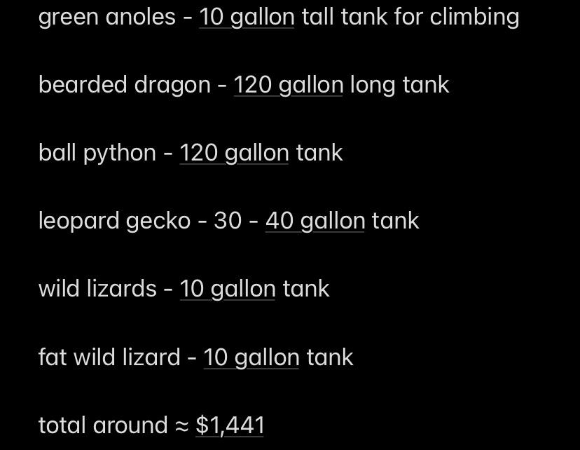 i made a list of the total price it would be to buy the proper tank