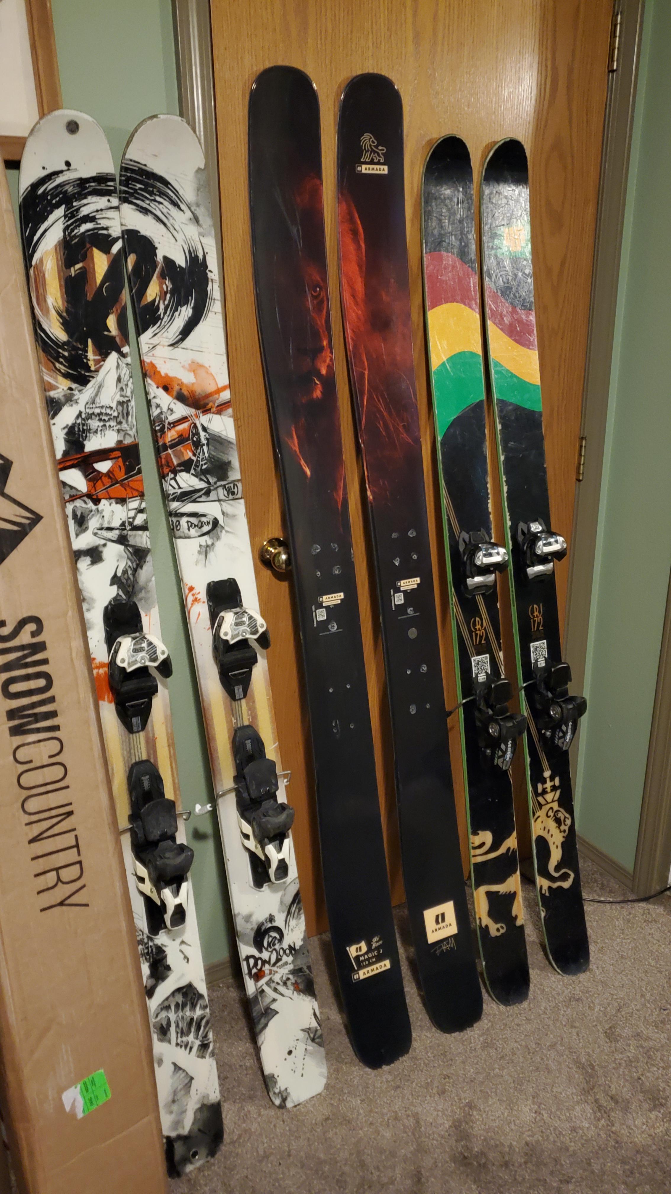 My quiver consisting of exclusively powder/bjg mountian skis r/skiing