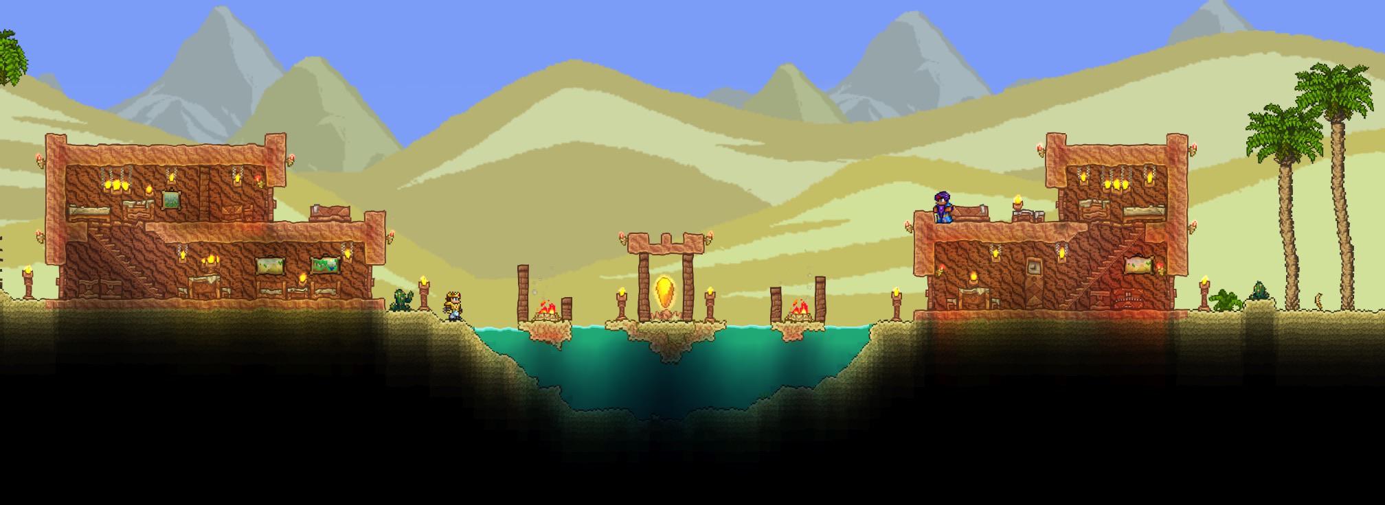 Made an oasis town with the new sandstone furniture. r/Terraria