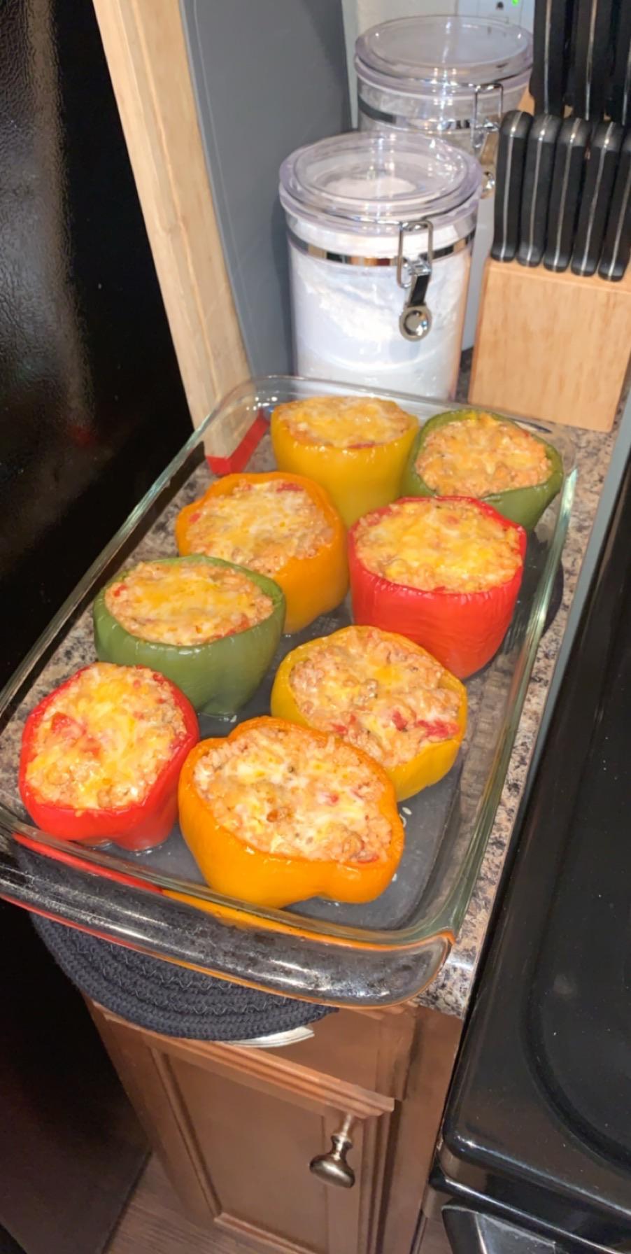 Roasted, Stuffed Bell Peppers 30 (plans to reheat with oven, recipe in