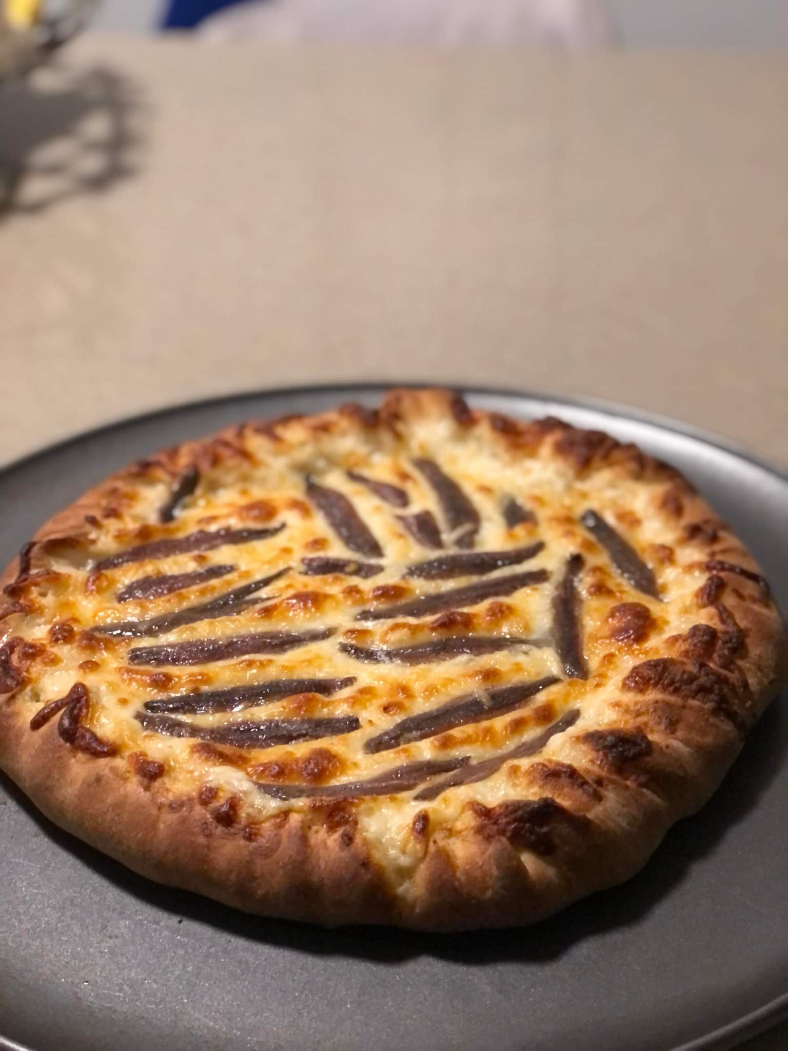 Anchovies on White Sauce Pizza