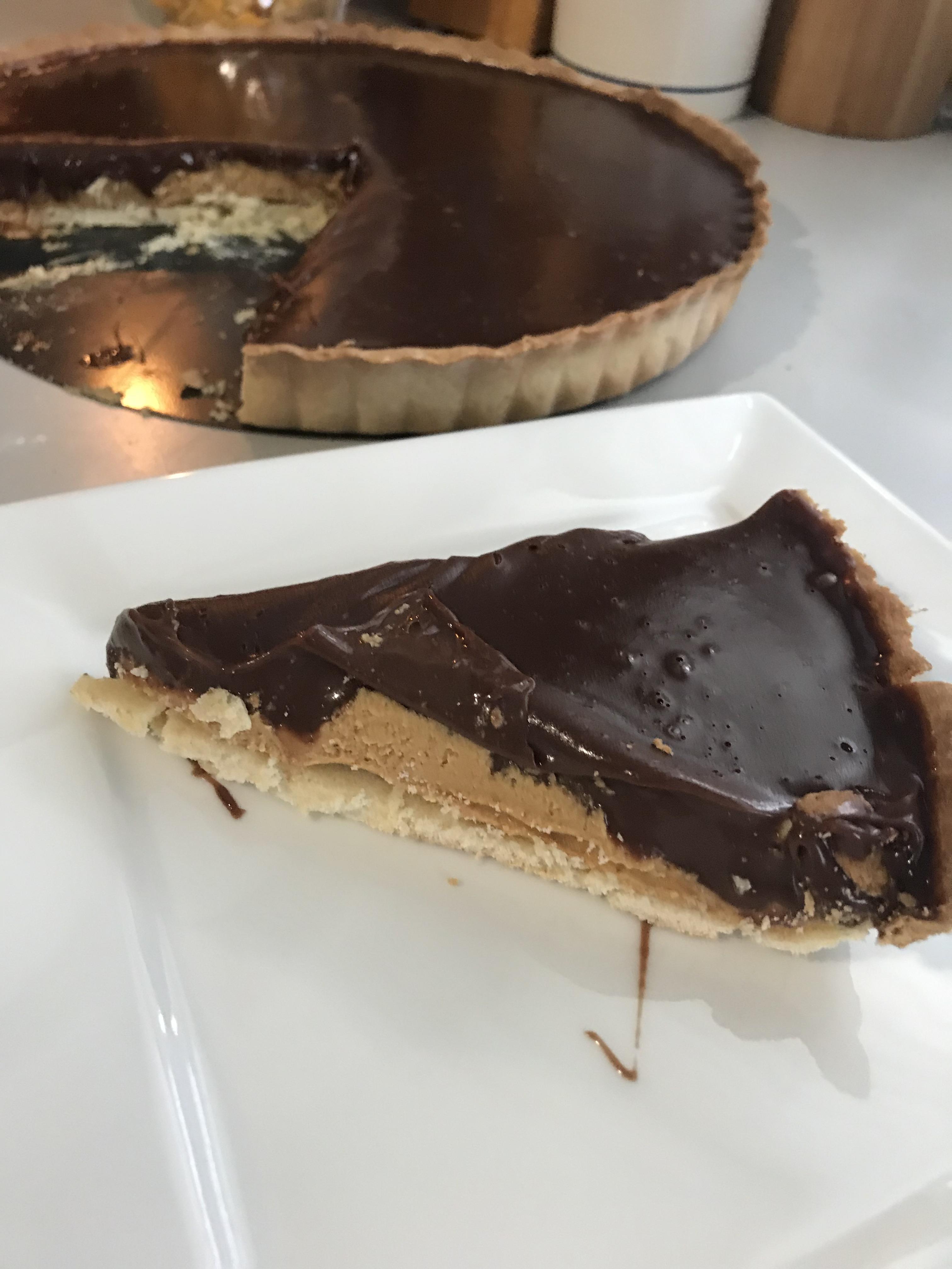 Gluten free tart with peanut butter and chocolate coconut milk ganache