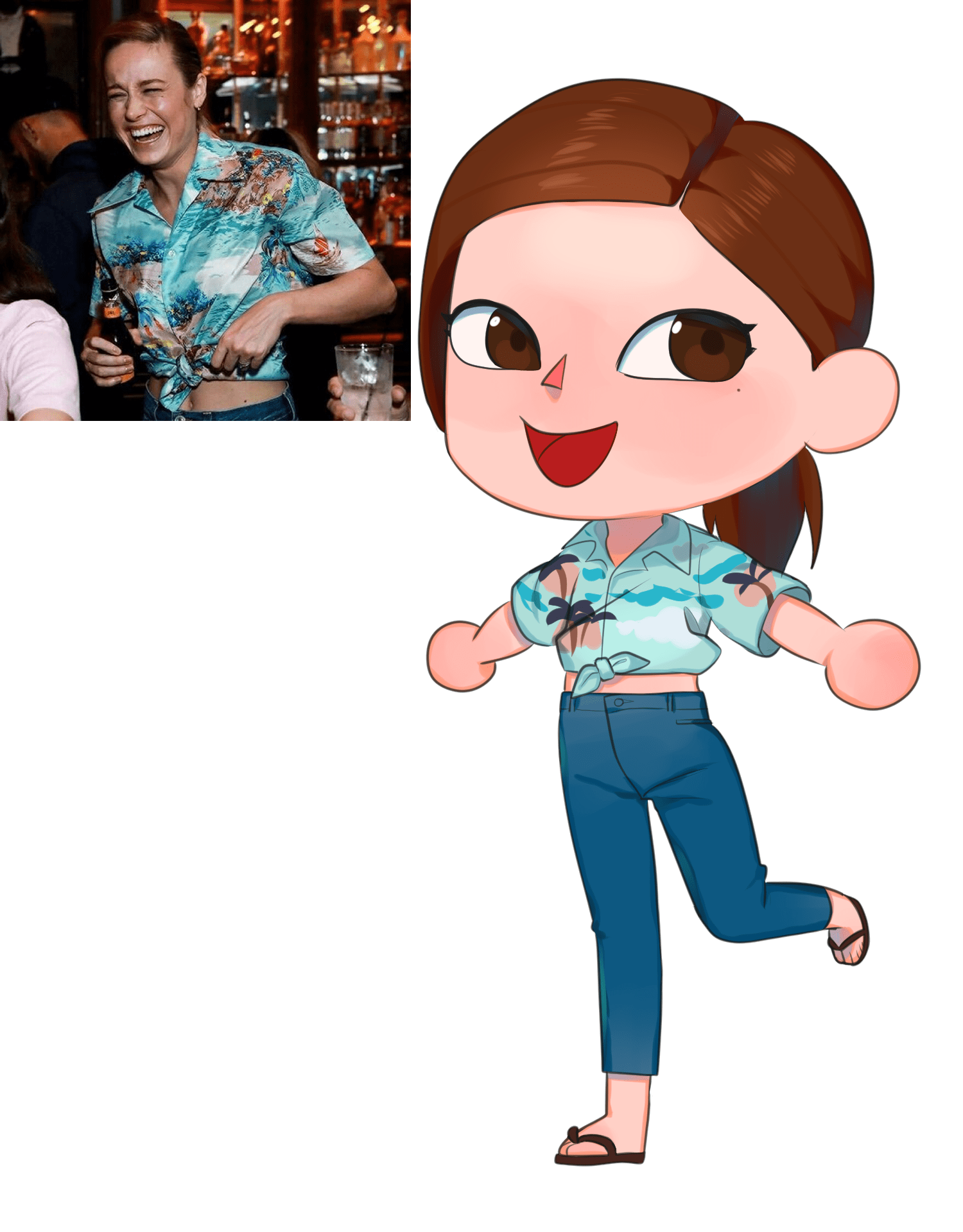 Drawing Brie Larson Animal Crossing style until the 20th ac_newhorizons