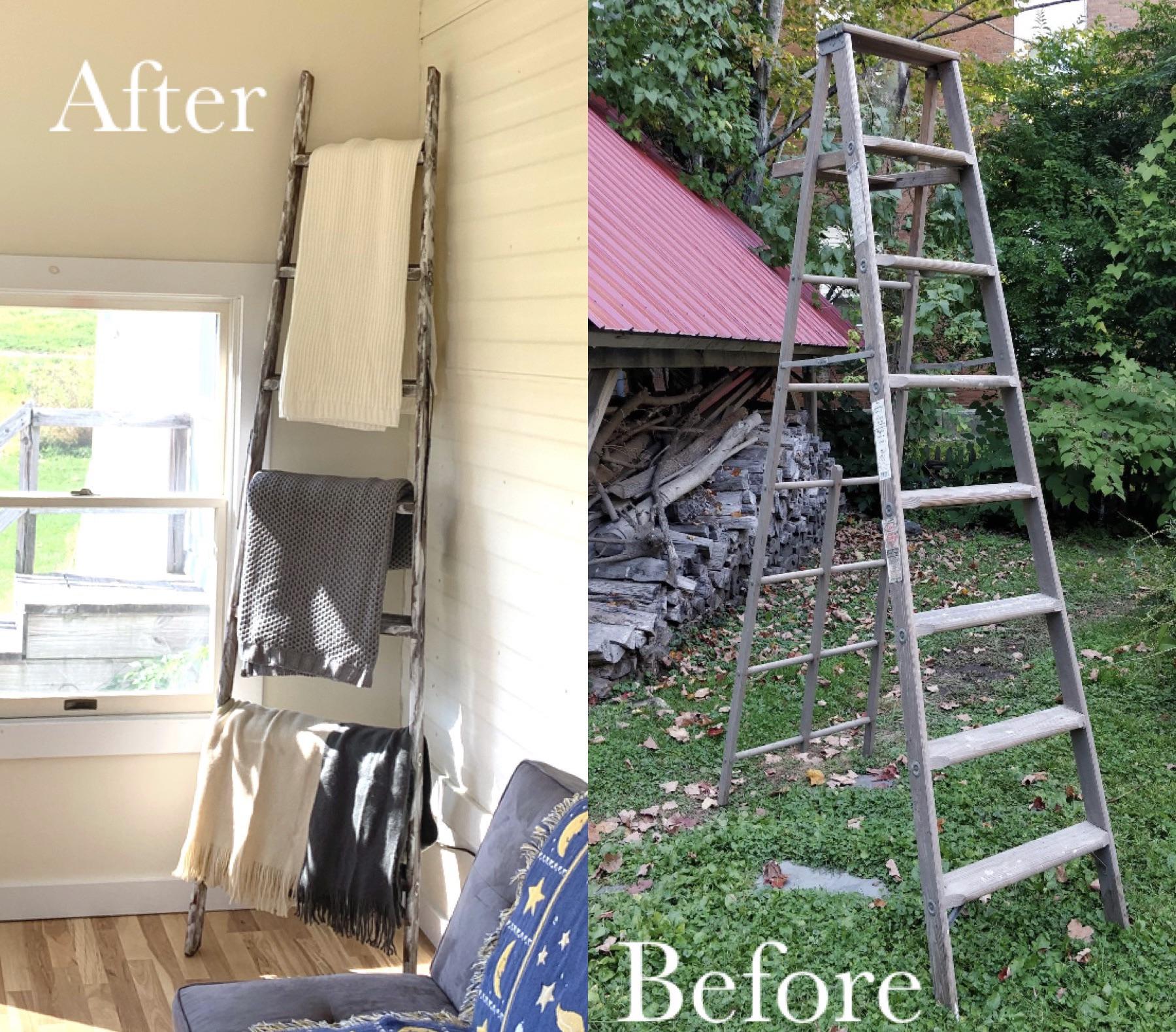 Distressed White Blanket Ladder (8’) r/upcycling