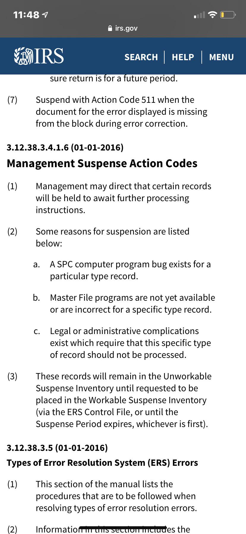Management Suspense Tax Return Code Any ideas on my current situation