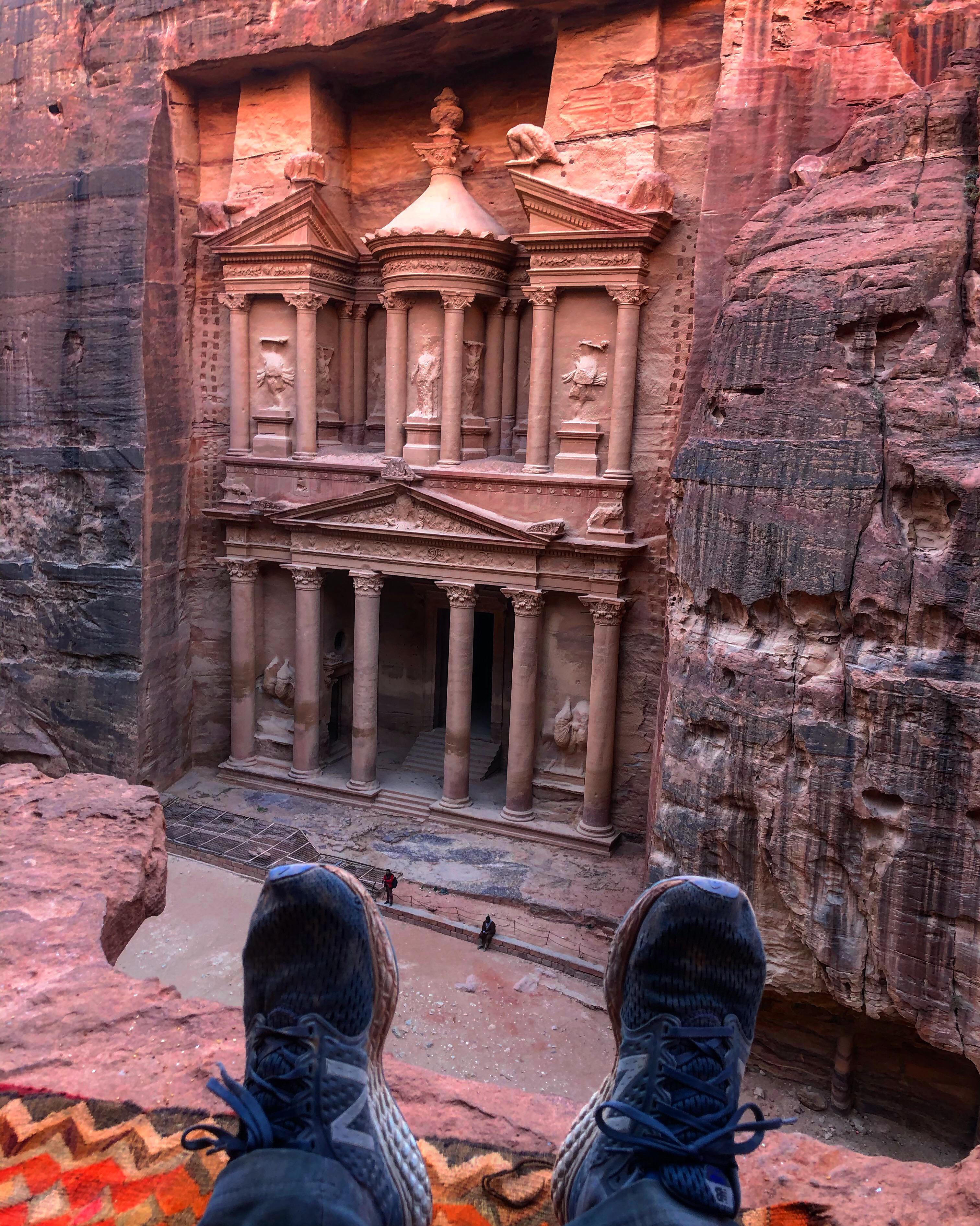 Petra, Jordan . The view costs 1 dollar from the tea sellers carpet