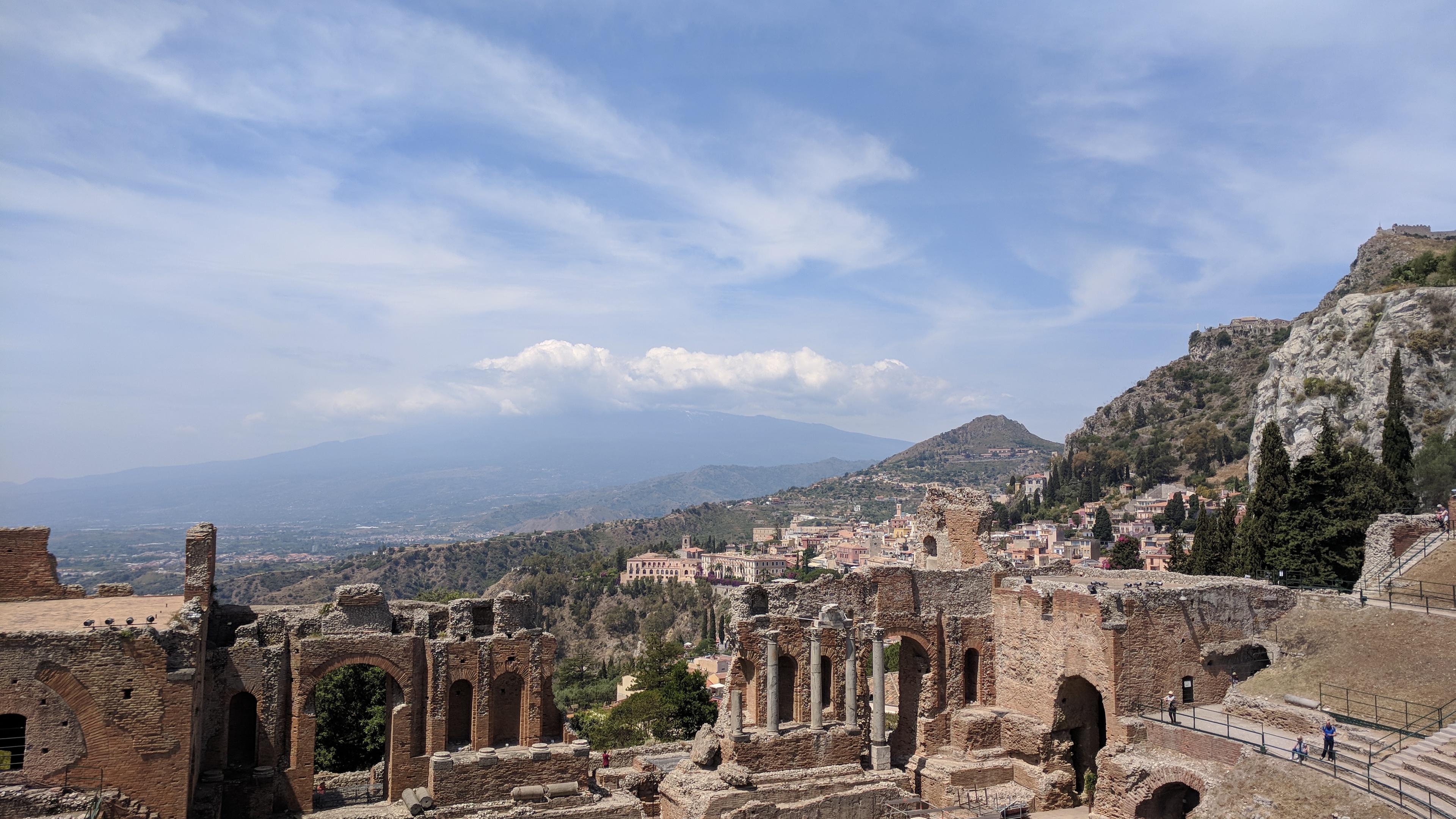 Pic of Mt Etna overlooking the coastal town of Taormina in Sicily! r