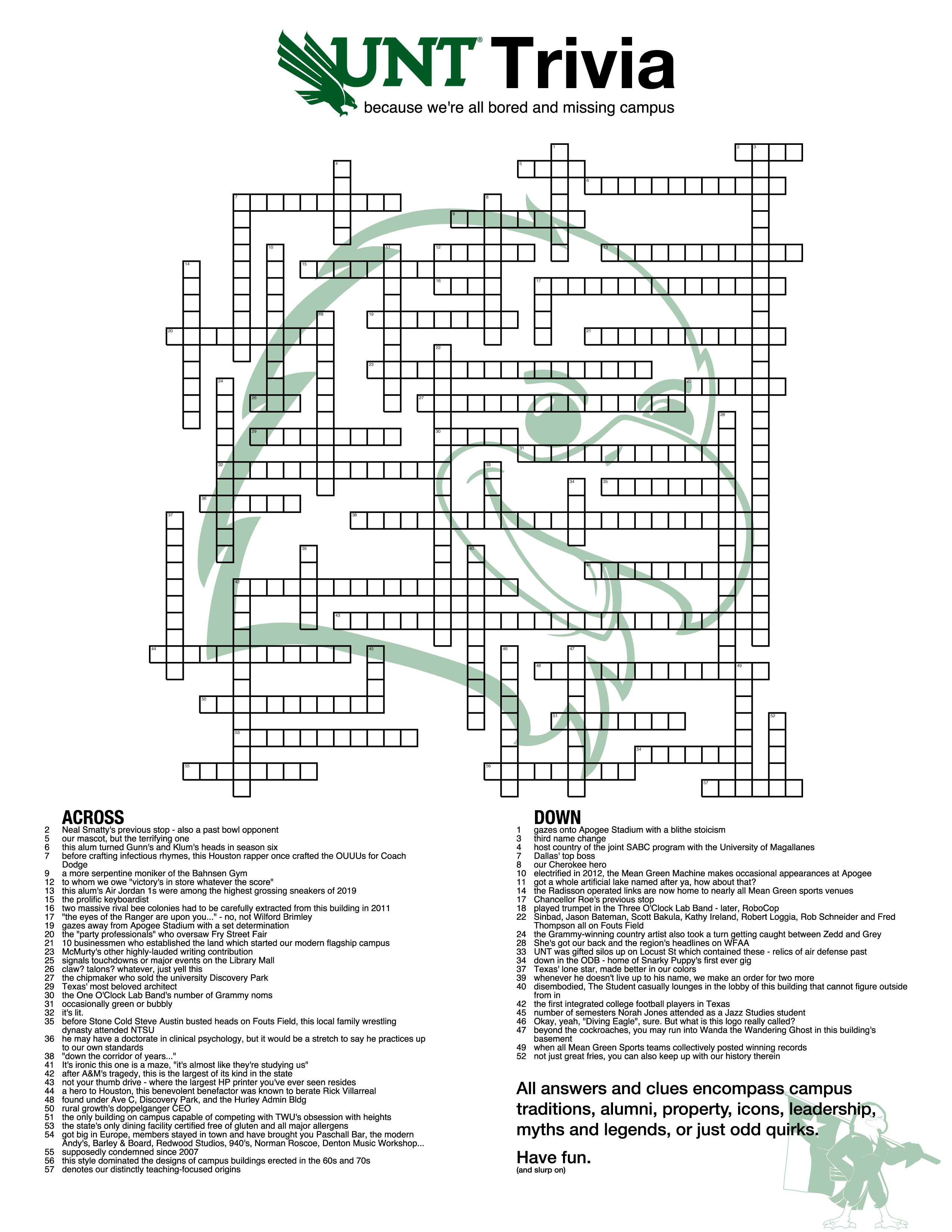 A big 'ole UNT Trivia Crossword because why not. unt