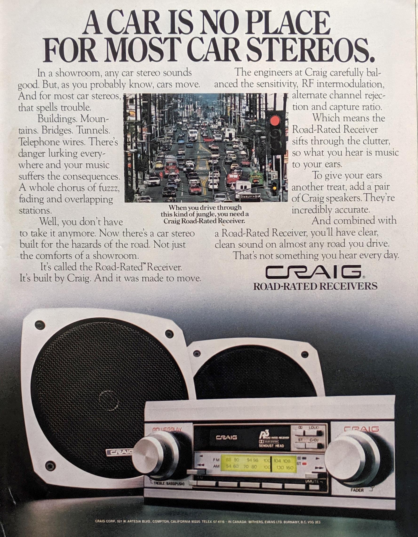 A car is no place for most car stereos. 1980. r/vintageads