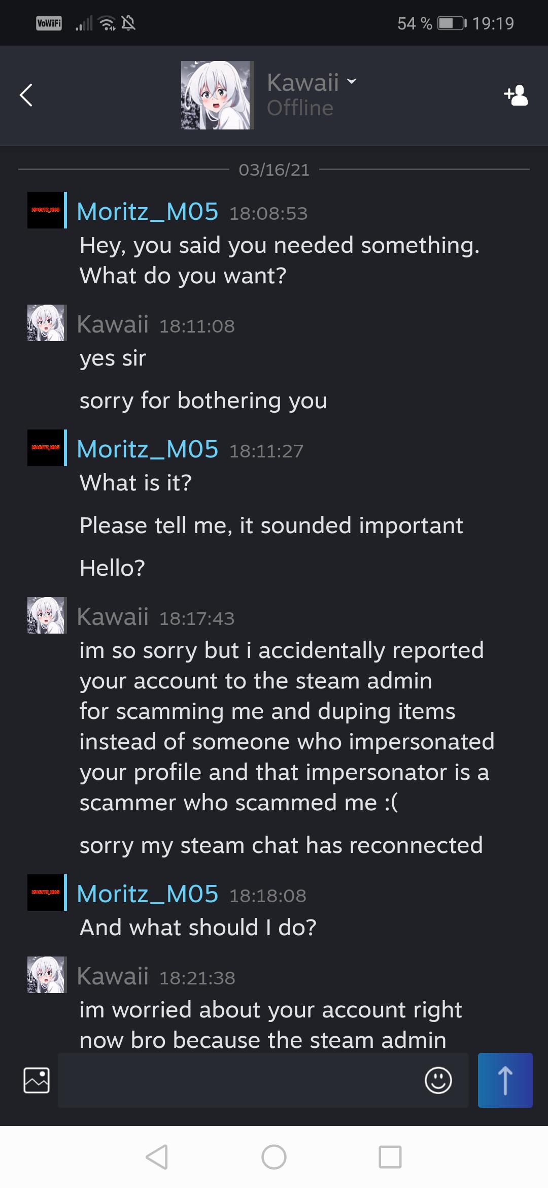 "Brand new" (hahaha) scam "can u please vote for my csgo team at fivetown" SteamScams