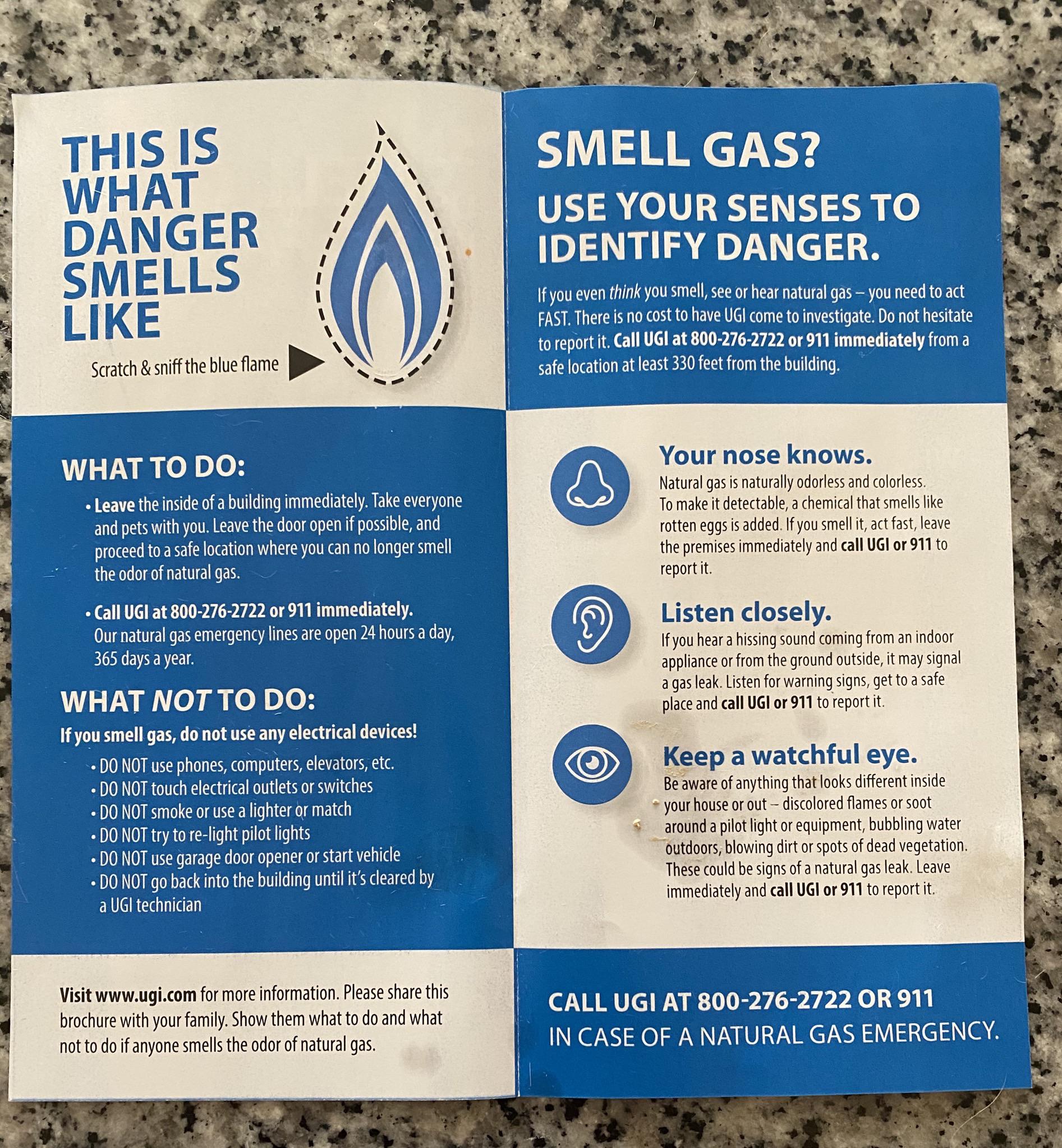 This flier from my natural gas provider contains a “scratch and sniff
