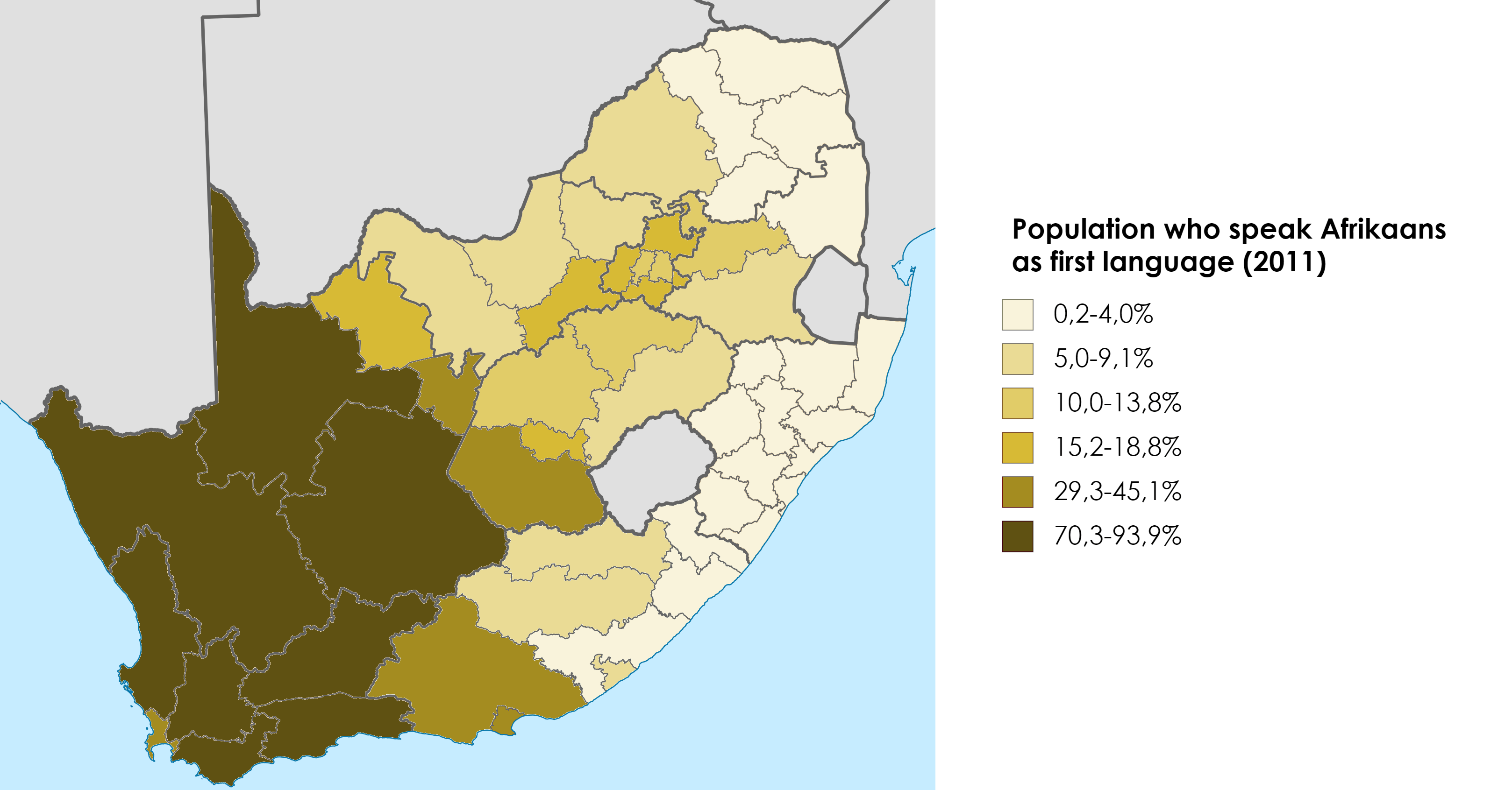 Garmin Kaart Zuid Afrikaans Diffusion of Afrikaans in South Africa districts [3236X1692] MapPorn