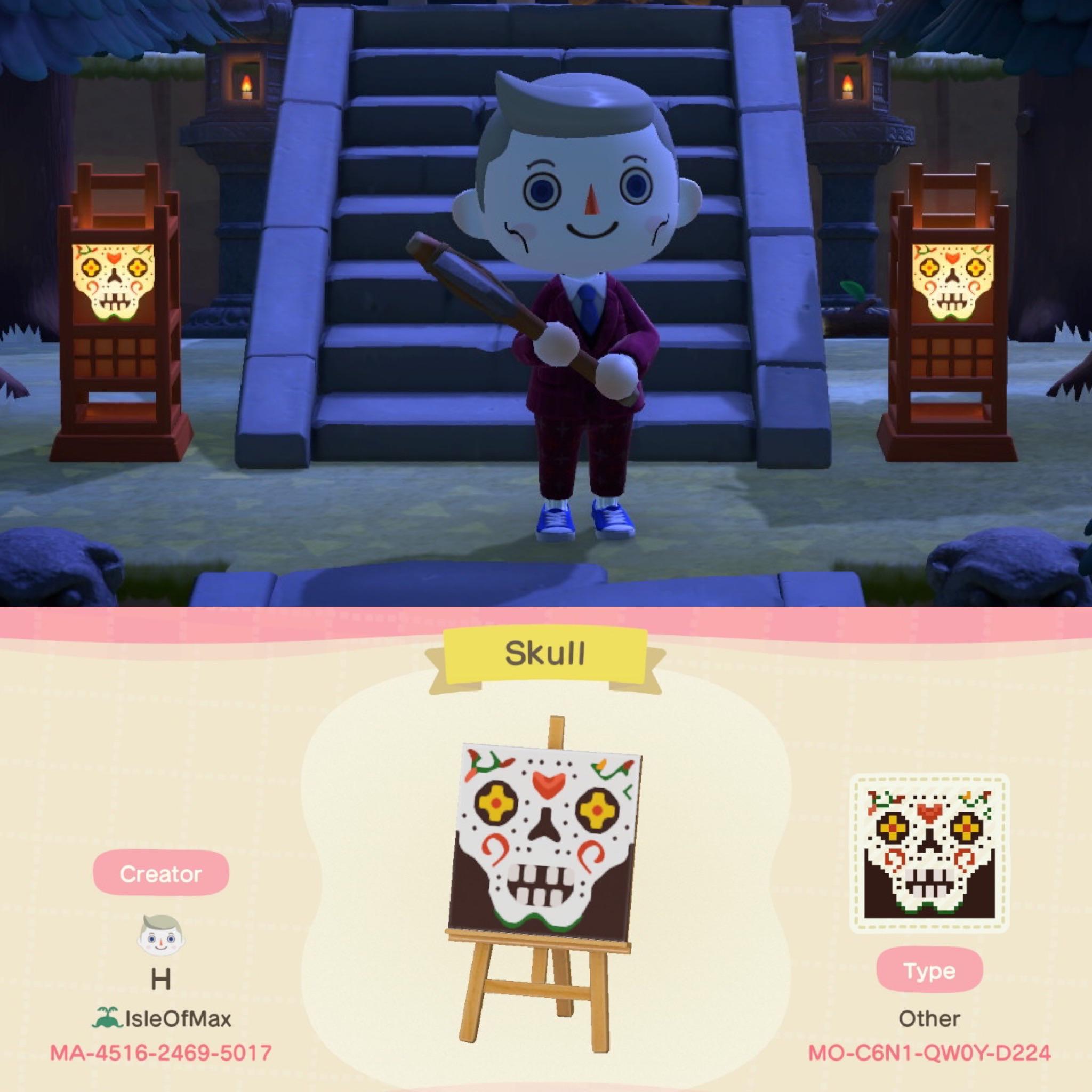 Happy ACNH Halloween! Made a spooky sugar skull lantern pattern for